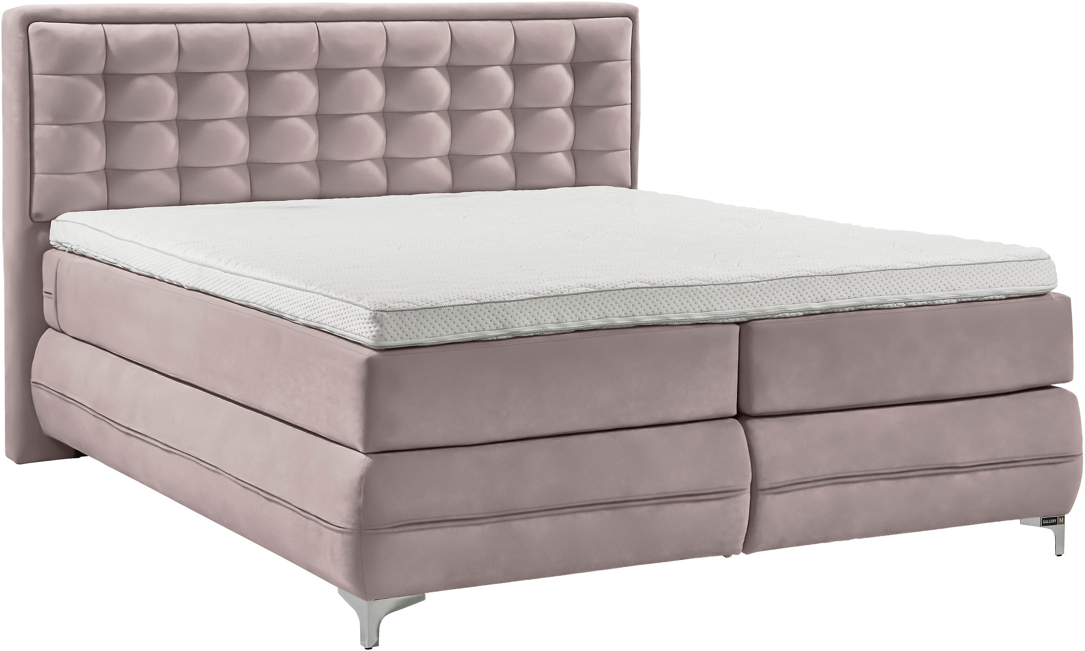 Boxspringbett MUSTERRING "Dubai", lila (d 531 flieder), B:197cm L:214cm, Komplettbetten, Boxspringbett, Winkelfuß in Chrom, 3 Härtegrade, Kopfteil in Kassettensteppung Image