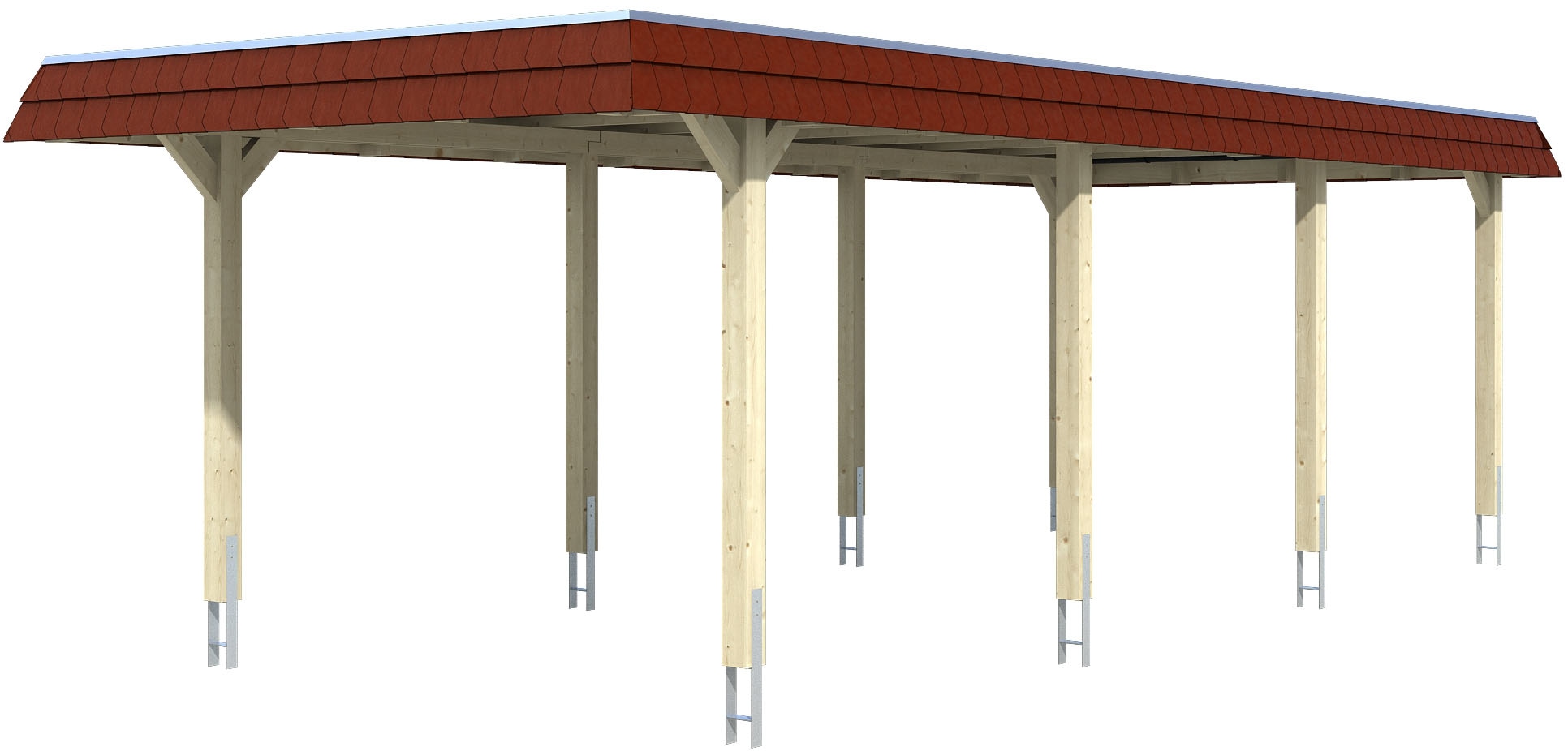 Einzelcarport SKANHOLZ "Wendland", beige (natur), B/H/T: 362cm x 206cm x 870cm, Carports, mit Aluminiumdach, rote Blende Image