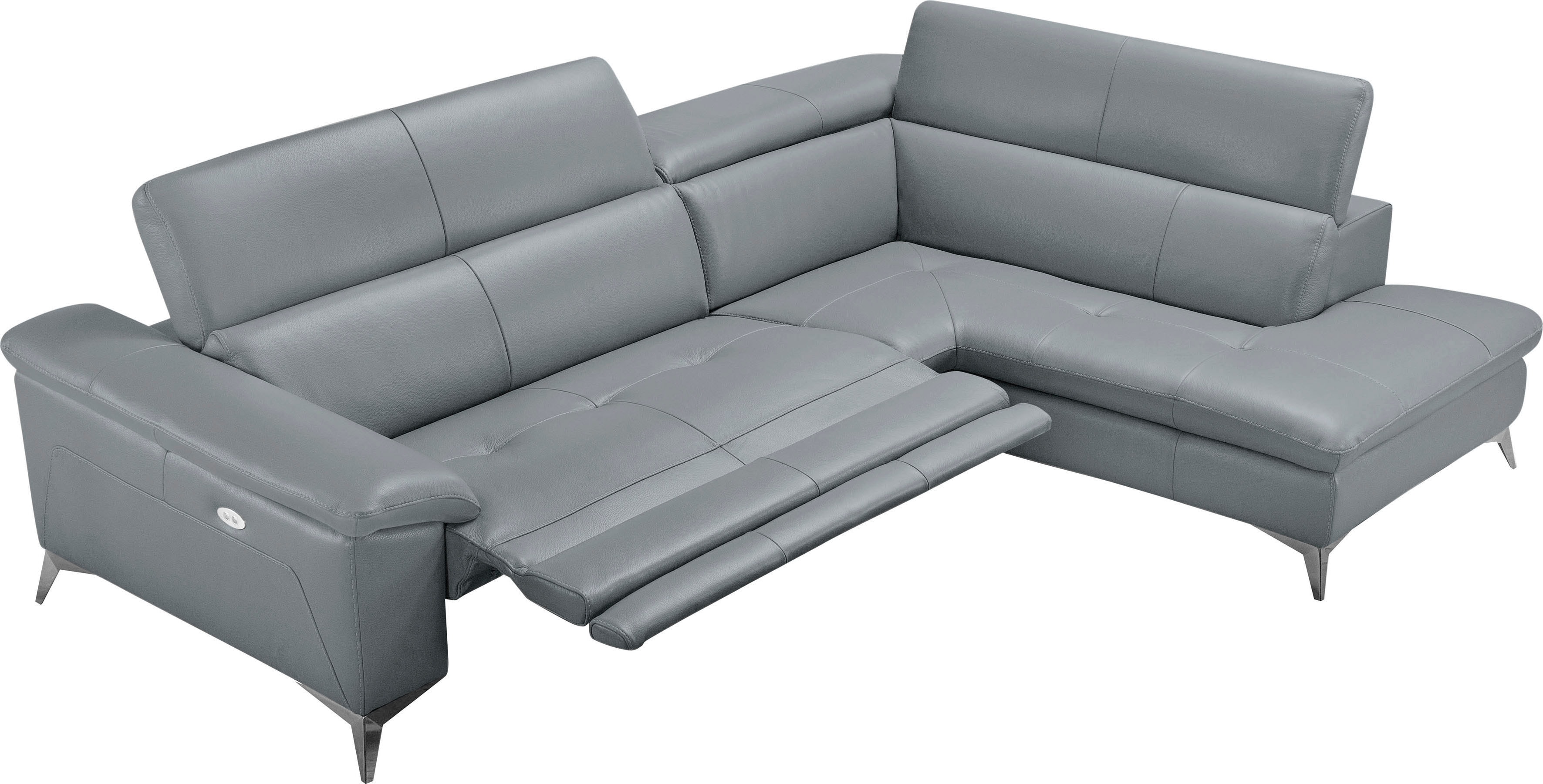 Ecksofa EGOITALIANO "Martine, Multifunktionssofa mit Komfortfunktionen, edel und bequem", blau (himmel), B:272cm H:96cm T:203cm, Leder NUVOLE (Echtes Rindsleder). Halbnatürliches, halbnarbiges Rindsleder mit einer natürlichen Körnung von 1, 2 bis 1,... Image