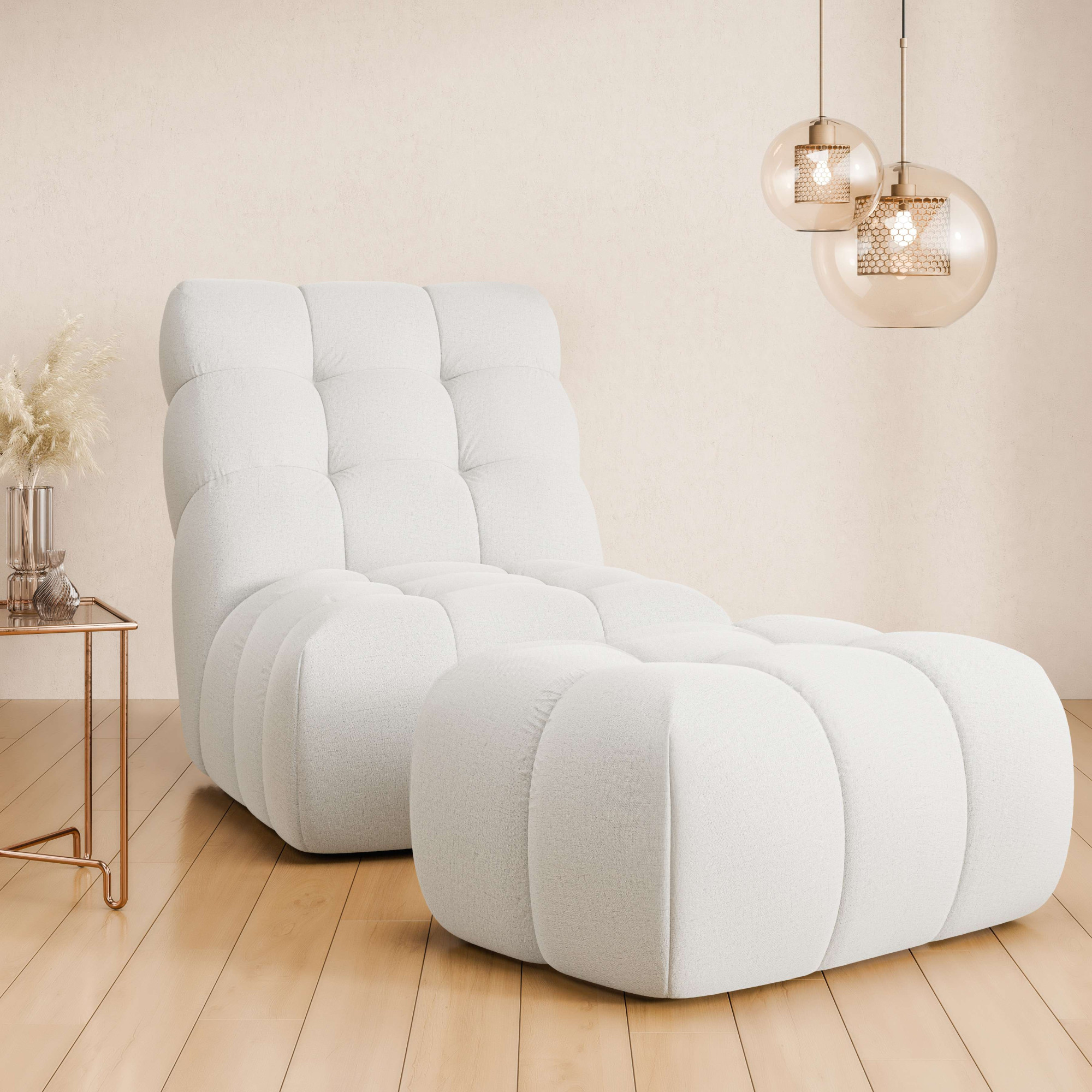 XXL-Sessel HOME AFFAIRE "AURELIAN Loveseat XXL mit Hocker im Set, Lese-Sessel, Relaxsessel", beige (creme), B:88,5cm H:95,5cm T:130cm, 100% Polyester, Sessel, XXL-Sessel, mit Wellenunterfederung, Struktur fein, Struktur grob, Velours