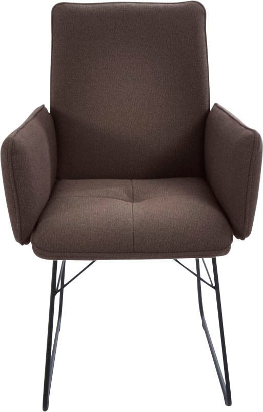 Armlehnstuhl K+W KOMFORT & WOHNEN, braun (dunkelbraun, schwarz), B:61cm H:91cm T:62cm, Stühle, Drahtkufengestell in Metall schwarz, Griff am Rücken, Steppung im Sitz Image