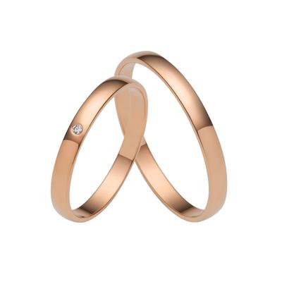 Trauring FIRETTI "Schmuck Geschenk Gold Hochzeit Ehering Trauring "LIEBE" Gr. 50, rosa (roségoldfarben), Fingerringe, 50, 0,01 ct SI = kleine Einschlüsse mit Brillant, Roségold 375, 2,5mm, Rosu00e9gold 375, Made in Germany, wahlweise mit oder ohne... Image
