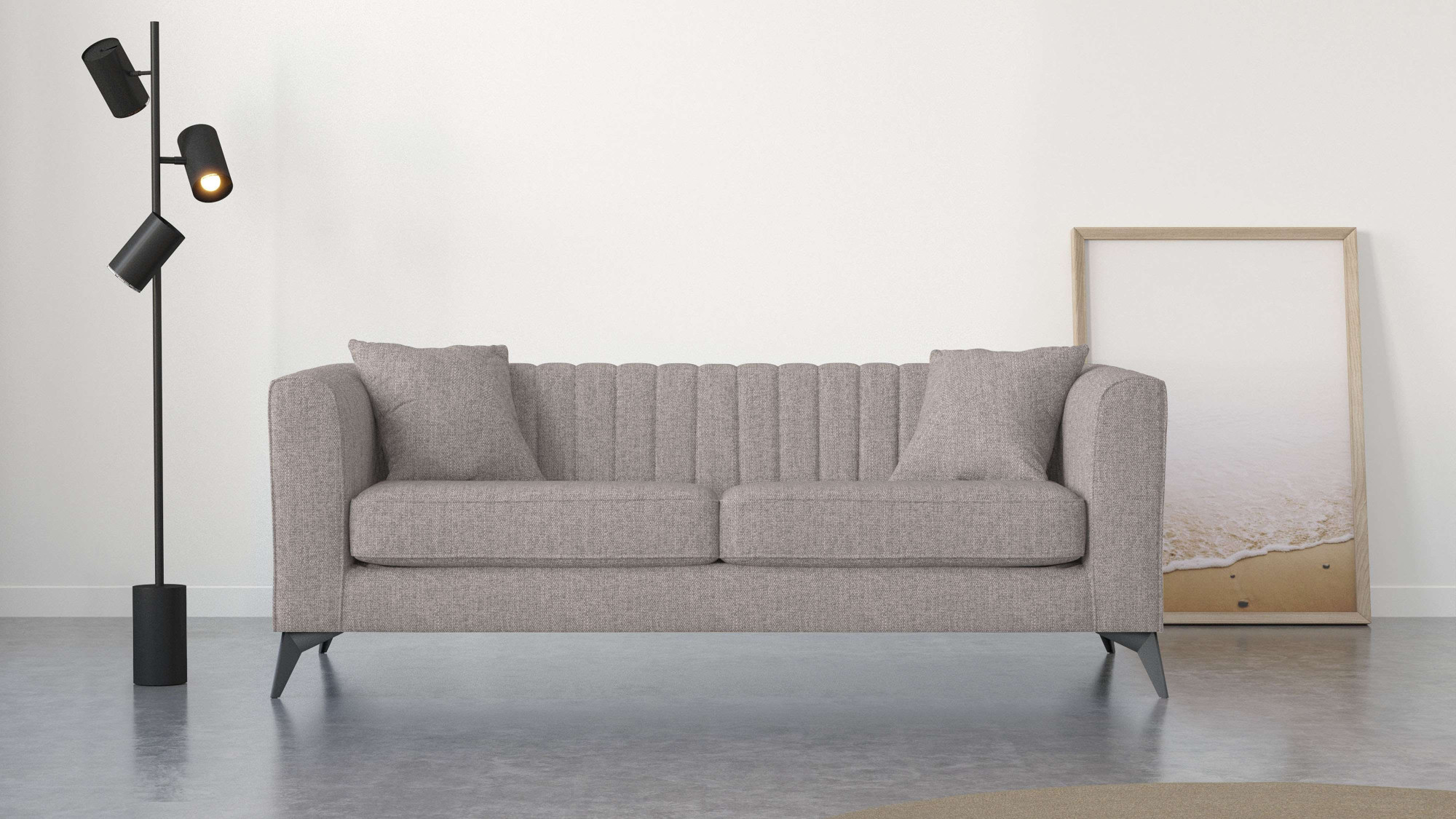 3-Sitzer PLACES OF STYLE "MATTHEW elegantes Designsofa, Maße B/T/H: 201/86/74 cm", grau (taupe), B:201cm H:74cm T:86cm, 100% Polyester, Sofas, feine Steppung im Rückenbereich, lose Sitzkissen, incl. Zierkissen