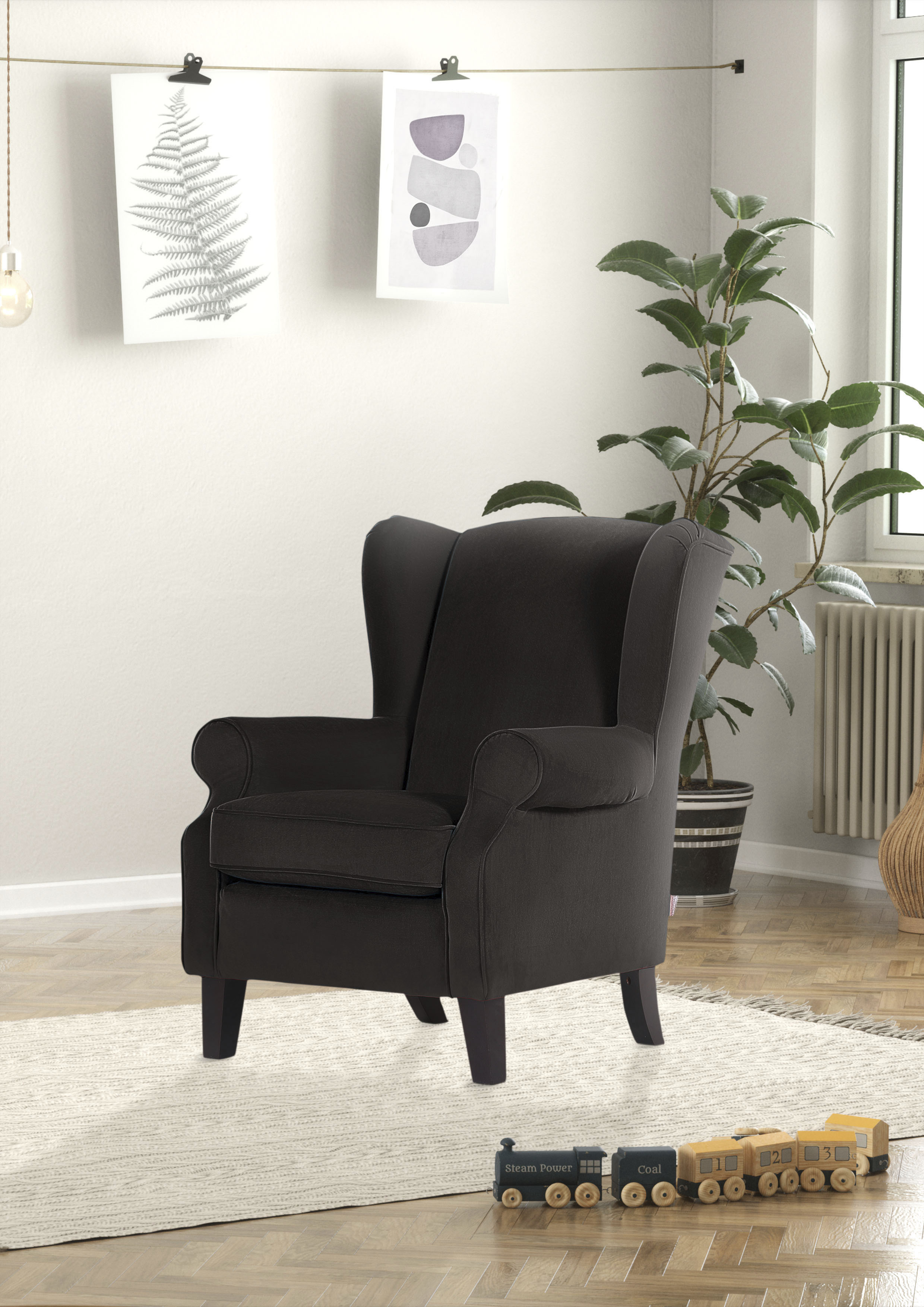 Ohrensessel GUTMANN FACTORY, grau (anthrazit), B:83cm H:102cm T:87cm, 100% Polyester, Sessel, Ohrensessel