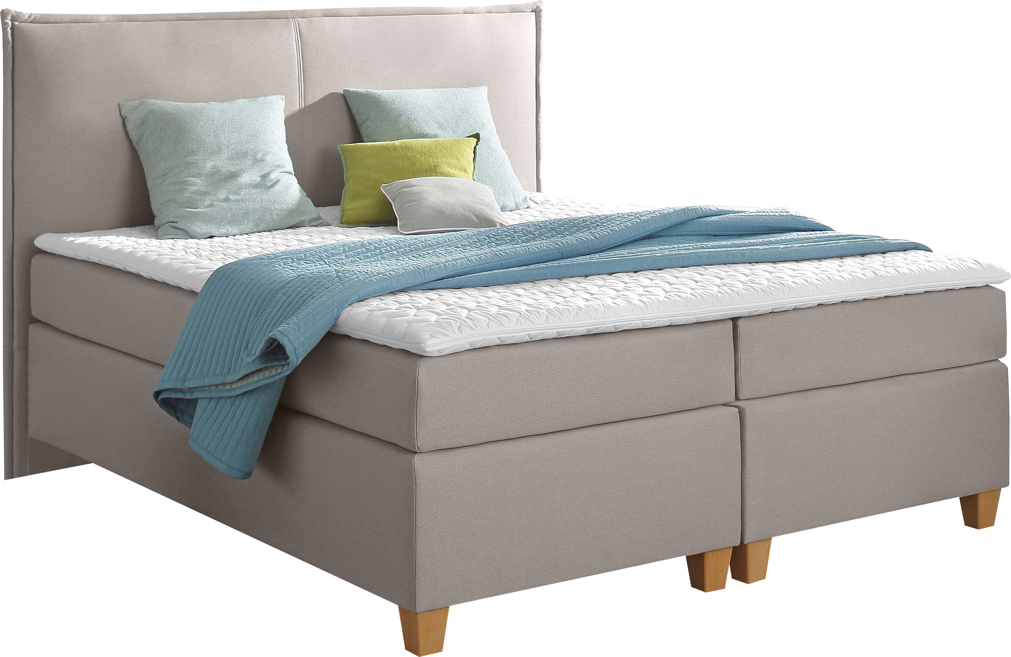 Boxspringbett HOME AFFAIRE "Houssay", beige, B:132cm L:205cm, Struktur fein (100% Polyester), Komplettbetten, Boxspringbett, inkl. Topper, 5 Breiten, 2 Härtegraden auch in Überlänge 220 cm Image