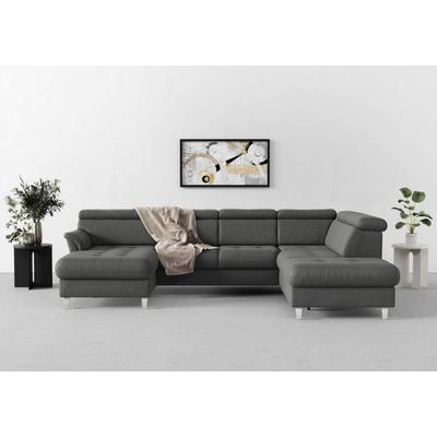 Wohnlandschaft SIT & MORE "Marano U-Form", grau (steel), B:304cm T:216cm, 100% Polyester, Sofas, inklusive Kopfteilverstellung, wahlweise mit Bettfunktion, Bettkasten Image