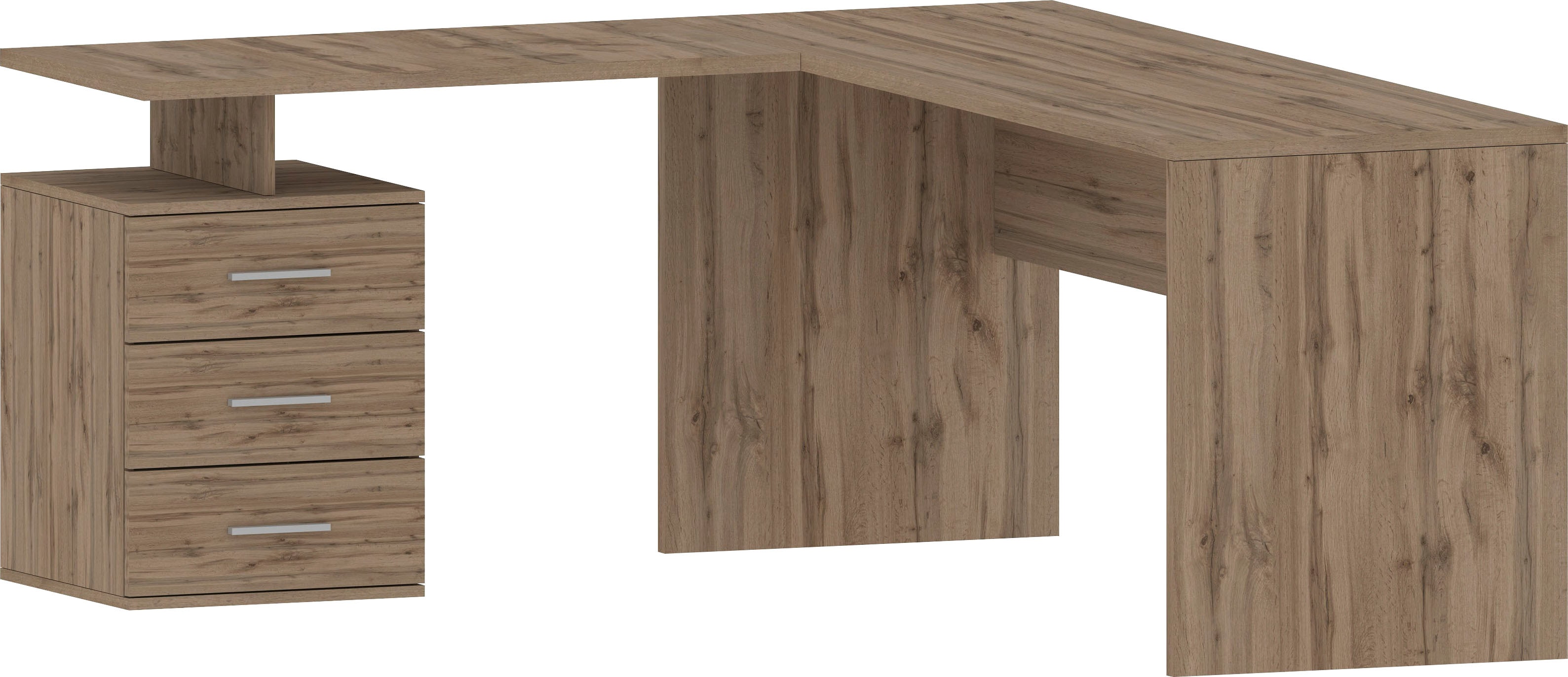 Eckschreibtisch INOSIGN "New Selina", braun (wotan eichefarben), B:180cm H:75cm T:160cm, Tische, Eckschreibtisch, Schreibtisch, Schubkästen, mit oder ohne Monitoraufsatz, B 180/160 cm