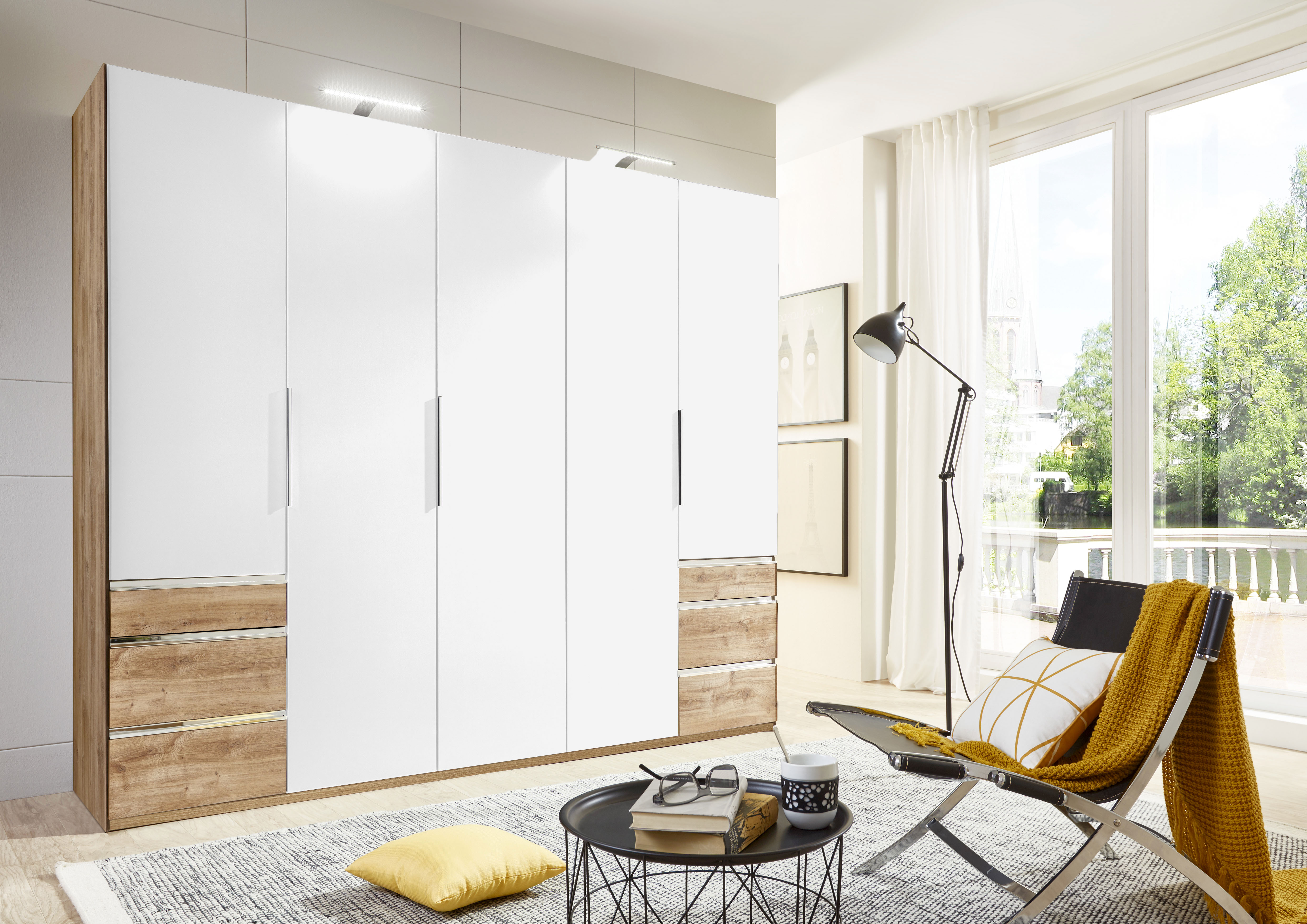 Kleiderschrank WIMEX "Level by fresh to go", weiß (plankeneichefarben, weiß), B:250cm H:216cm T:58cm, Schränke, mit Schubladen Image