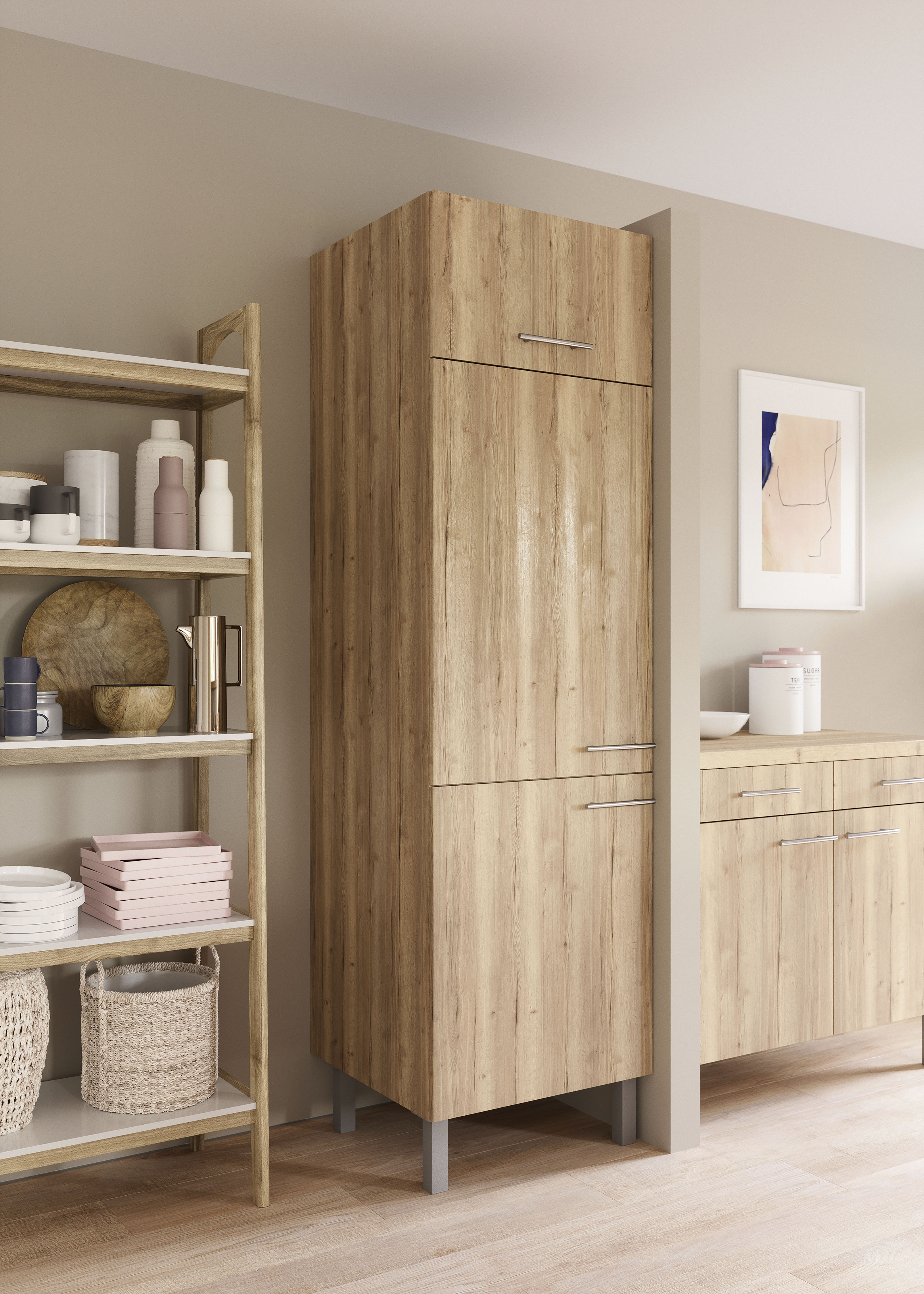 Küche OPTIFIT "Lilly", braun (küche: natur, front: wildeiche, korpus: wildeichefarben, arbeitsplatte: wildeichefarben), B:60cm H:211,8cm T:58,4cm, Komplettküchen-Sets, Breite 60 cm, wahlweise mit E-Gerät