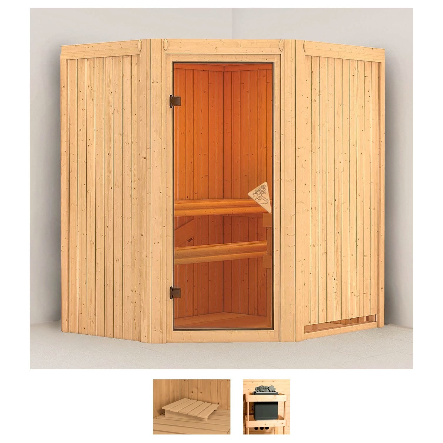 Sauna KARIBU "Tomke", beige (naturbelassen), ohne Ofen, (ohne Ofen), Saunen, ohne Ofen Image