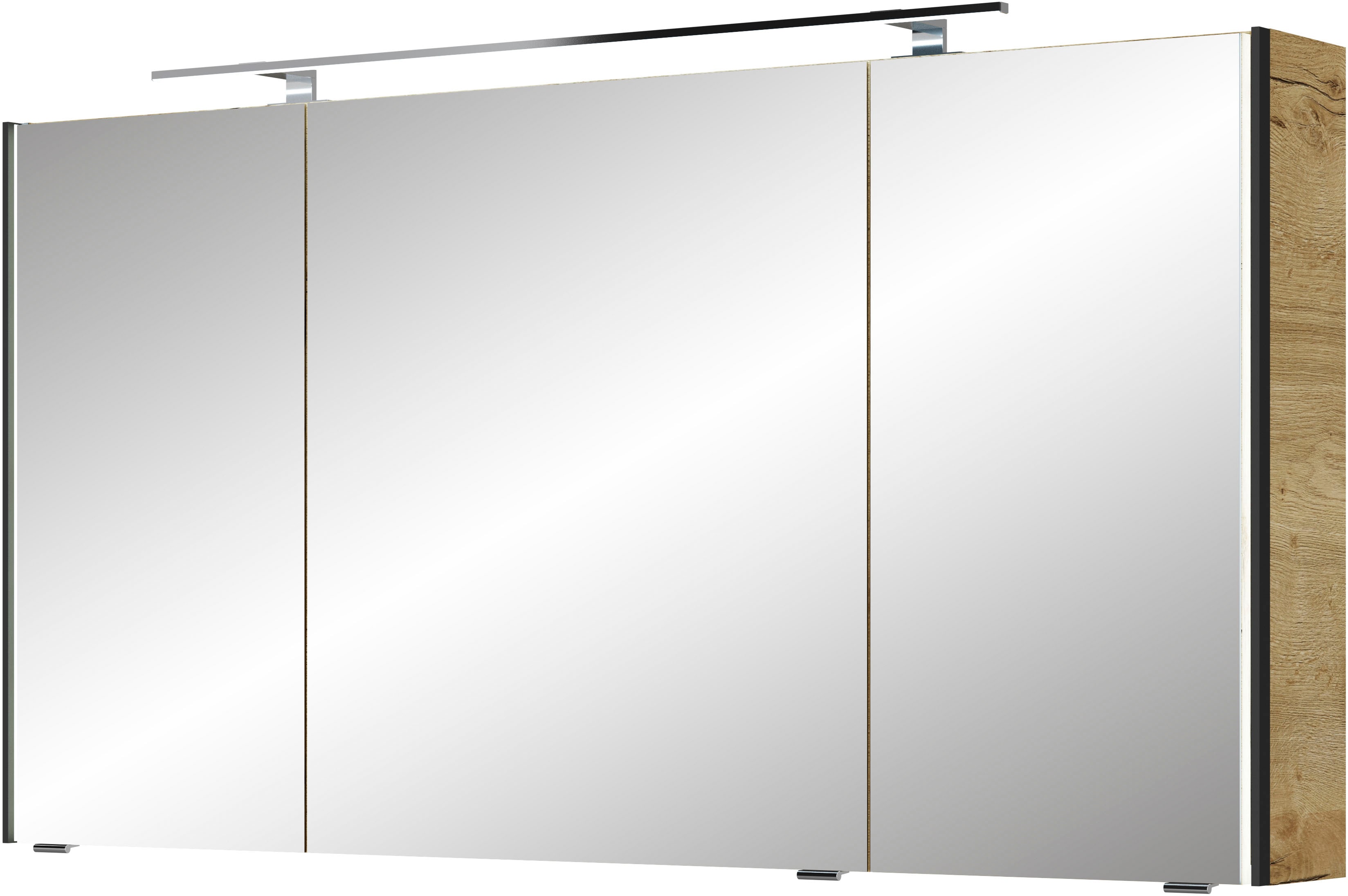 Spiegelschrank SAPHIR "Serie 7045 Badezimmer-Spiegelschrank inkl. LED-Beleuchtung, 3 Türen", braun (halifax eiche quer nachbildung), B:133,2cm H:70,3cm T:17cm, Spanplatte, Schränke, Badschrank 133,2 cm breit, inkl. LEDplus Schalter und Türdämpfer Image