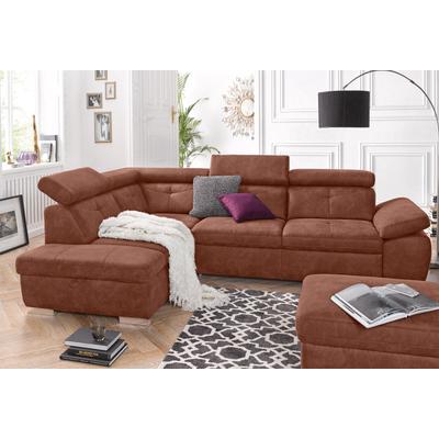 Ecksofa EXXPO - SOFA FASHION "Spring, super bequem und komfortabel mit Armteil- und Kopfteilfunktion", braun (cognac), B:274cm H:81cm T:206cm, NaturLEDER (echtes Rindsleder) in Sitz und Rücken. Korpus in passendem Kunstleder SOFTLUX bezogen,... Image