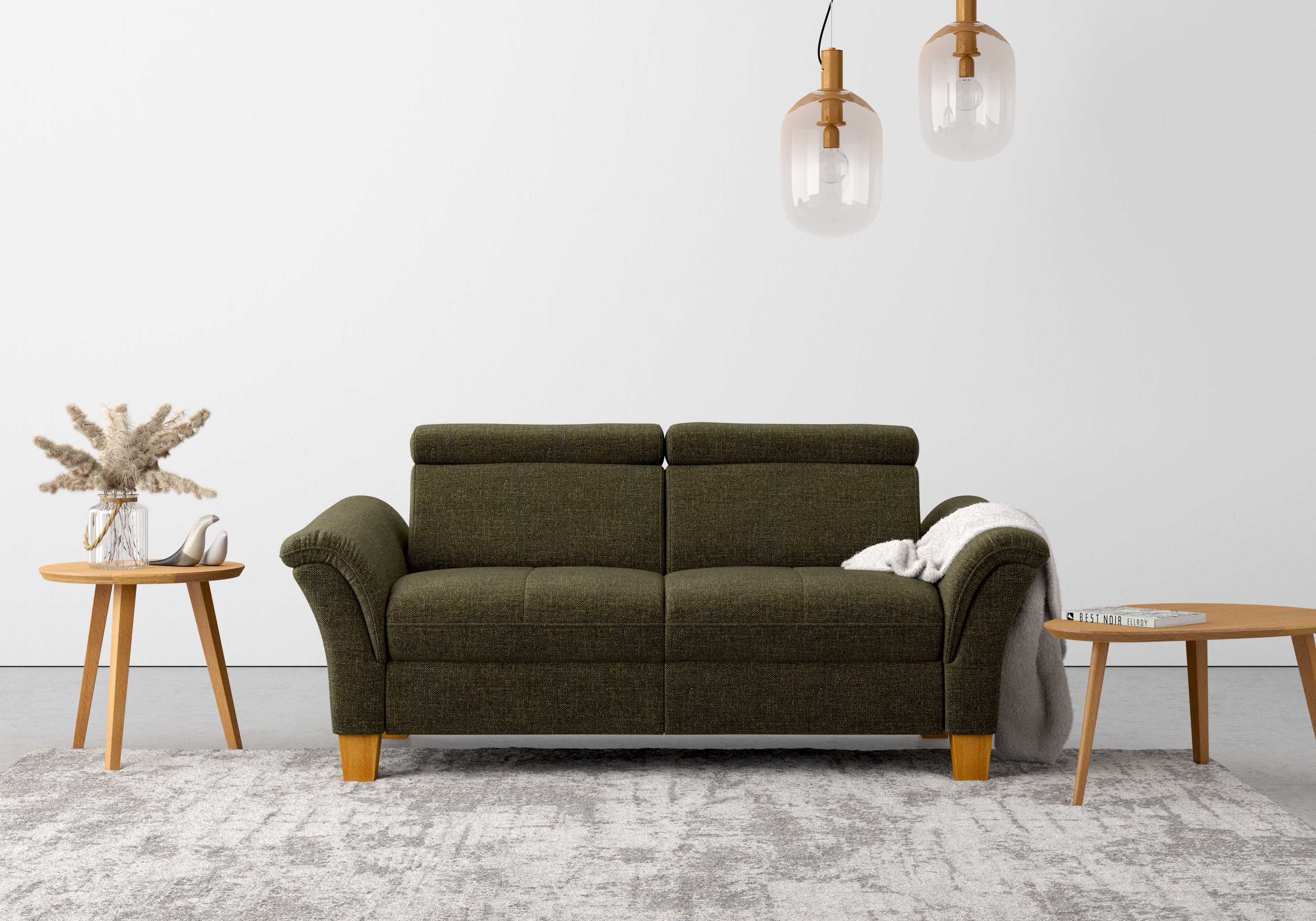 2,5-Sitzer HOME AFFAIRE "Lindgren", grün (khaki), B:185cm H:84cm T:93cm, 100% Polyester, Sofas, wahlweise mit TV-Funktion, links oder beidseitig, Kopfteilverstellung Image