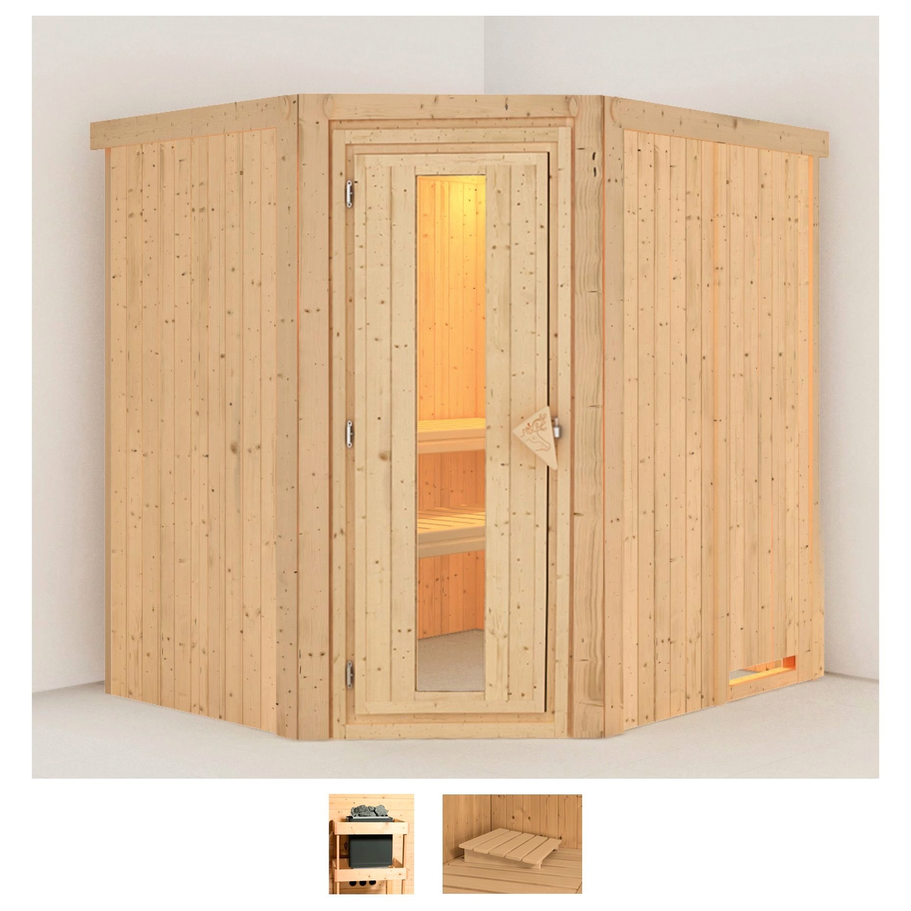 Sauna KARIBU "Laila", beige (naturbelassen), ohne Ofen, (ohne Ofen), Saunen, ohne Ofen