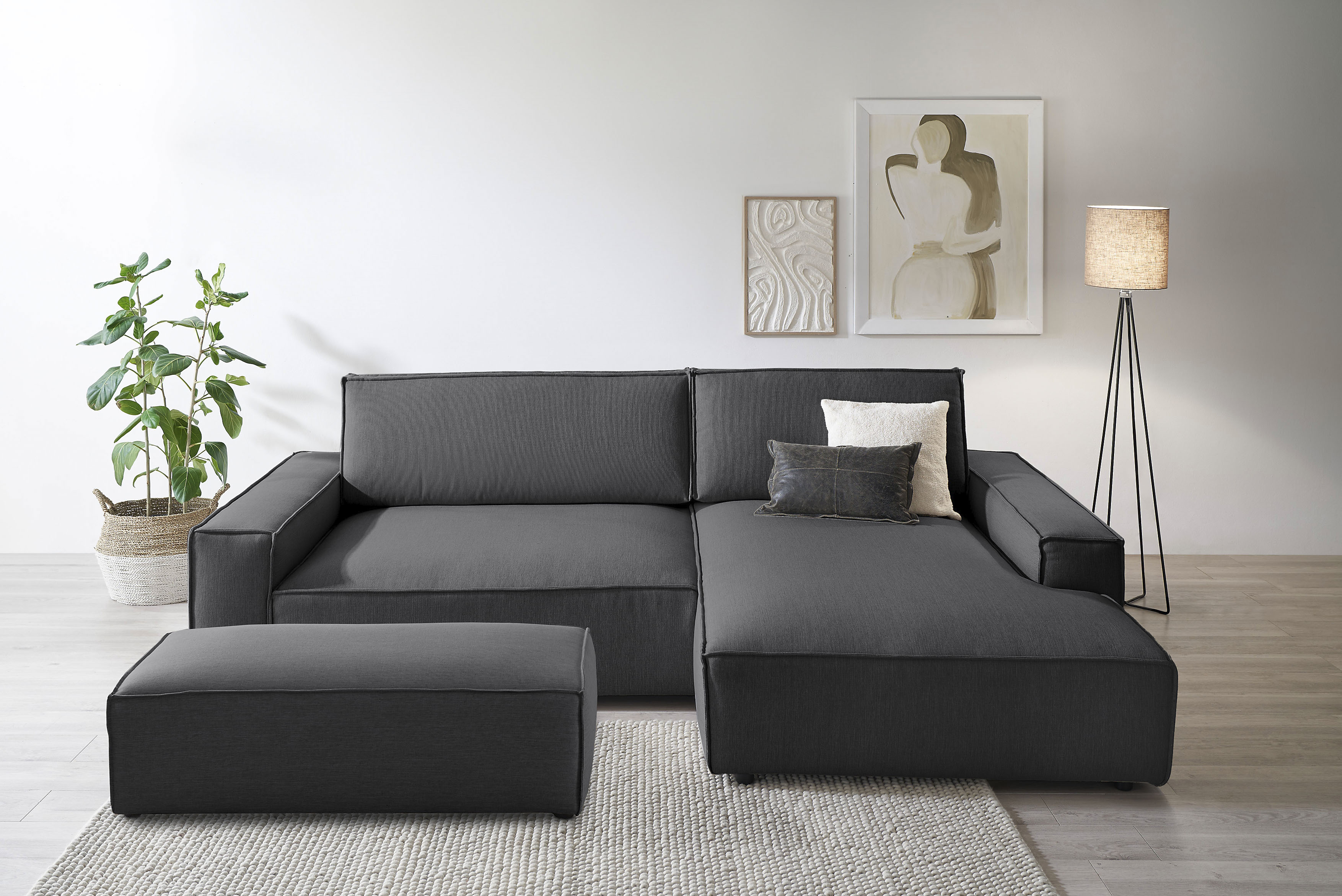 Polsterecke HOME AFFAIRE "SHERWOOD XXL tief, L-Form, Schlaffunktion, Bigsofa, Cord, Leinenoptik", grau (anthrazit), B:284cm H:90cm T:135cm, 100% Polyester, Sofas, stellbar zum Schlafsofa (Krokodilverbinder), Cord, Leinenoptik