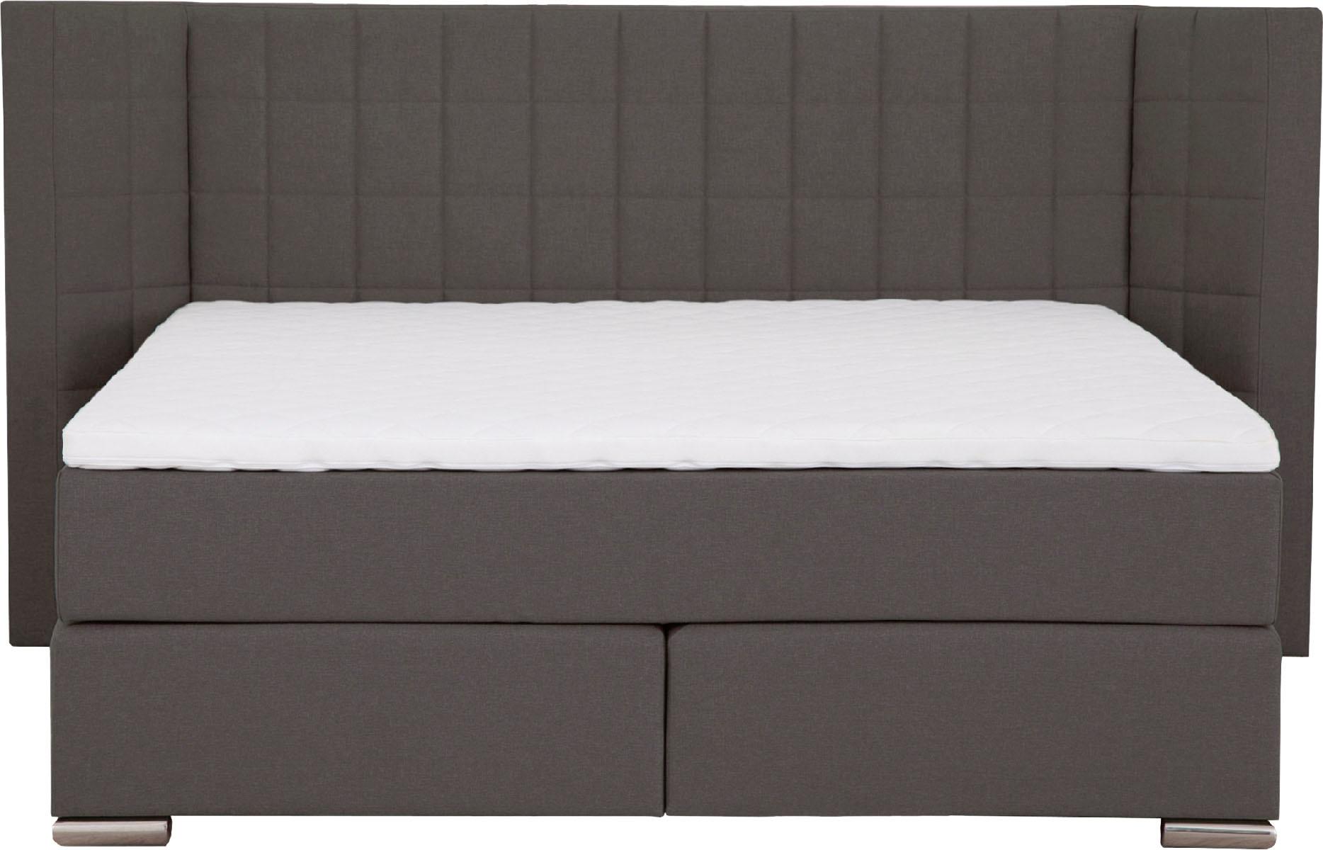 Boxspringbett PLACES OF STYLE "Piazza", braun (schlamm), B:201cm L:230cm, Strukturstoff-Bezug (100% Polyester);Samtvelours (100% Polyester), Komplettbetten, Boxspringbett, mit Steppung und Kopfteil mit seitlichen Flügeln Image