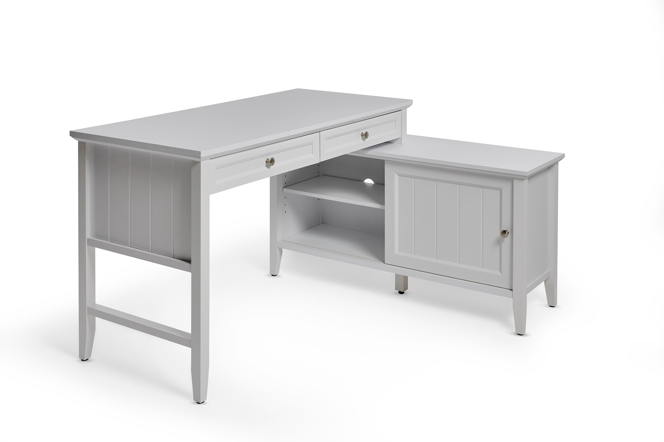 Eckschreibtisch JAHNKE "CLASSIC C 145 E", weiß (weiß, weiß, weiß), B:144,9cm H:79cm T:120cm, Tische, wechselseitig montierbar, mit Schiebetür, Schenkelmaß 144,9 x 120 cm