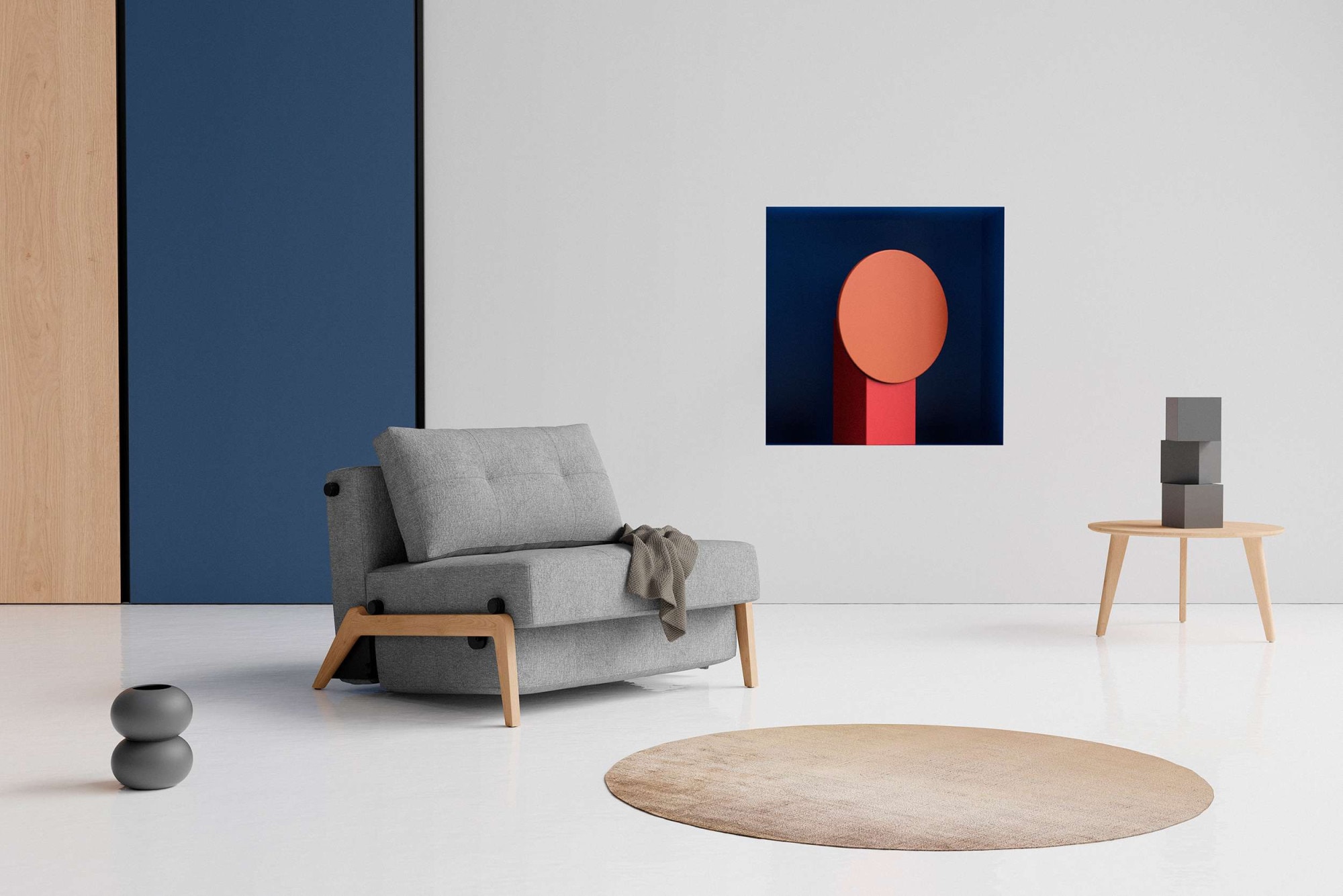 Sessel INNOVATION LIVING ™ "CUBED Schlafsessel, Füße Eiche, Breite 98cm, hoher Sitzkomfort", grau (granit), B:98cm H:79cm T:98cm, Sessel, Sessel