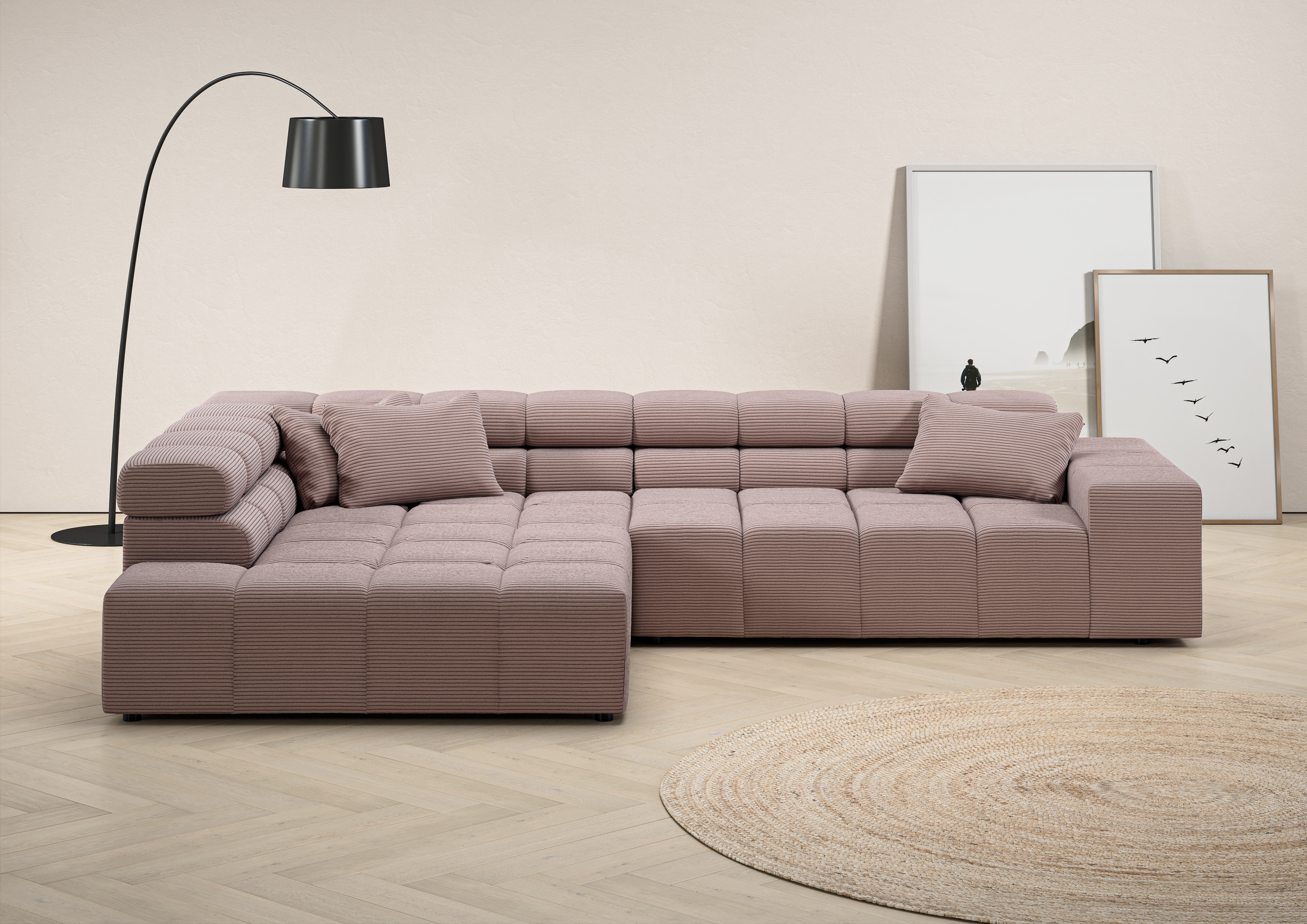 Ecksofa HOME AFFAIRE "Ancona incl. Kopfteilverstellung, OTTOs Choice, Breite 319cm, L-Form", rosa (rosé), B:319cm H:70cm T:215cm, Struktur (85% Polyester, 15% Viskose);Luxus-Microfaser weich (98% Polyester, 2% Nylon);Velours (100% Polyester), Sofas,...
