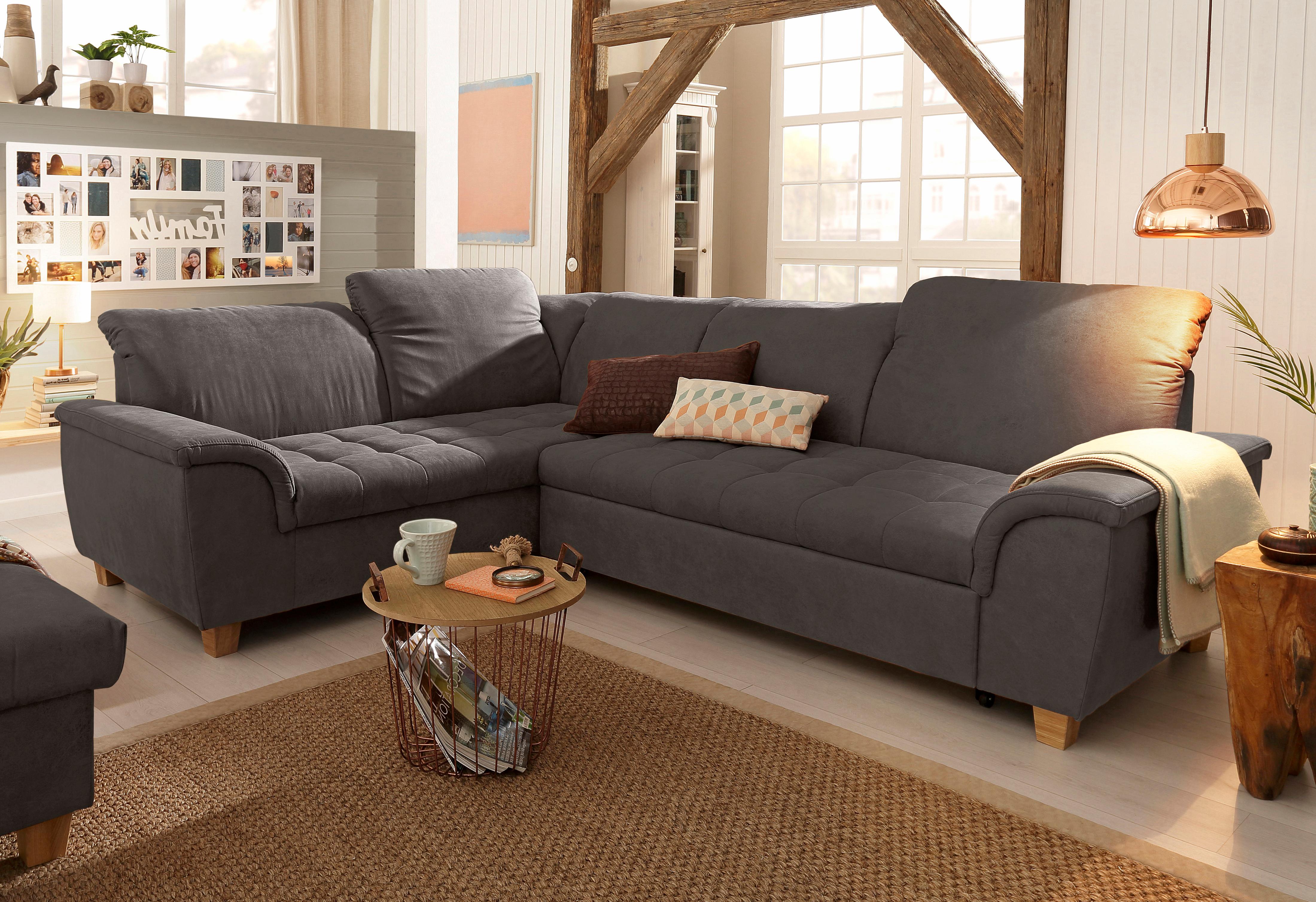 Ecksofa HOME AFFAIRE "Lyla L-Form", braun (schwarzbraun), B:275cm H:81cm T:214cm, Luxus-Microfaser Lederoptik (100% Polyester);Microfaser PRIMABELLE (100% Polyester);Feinstruktur weich (100% Polyester), Sofas, wahlweise mit Rückenfunktion und... Image