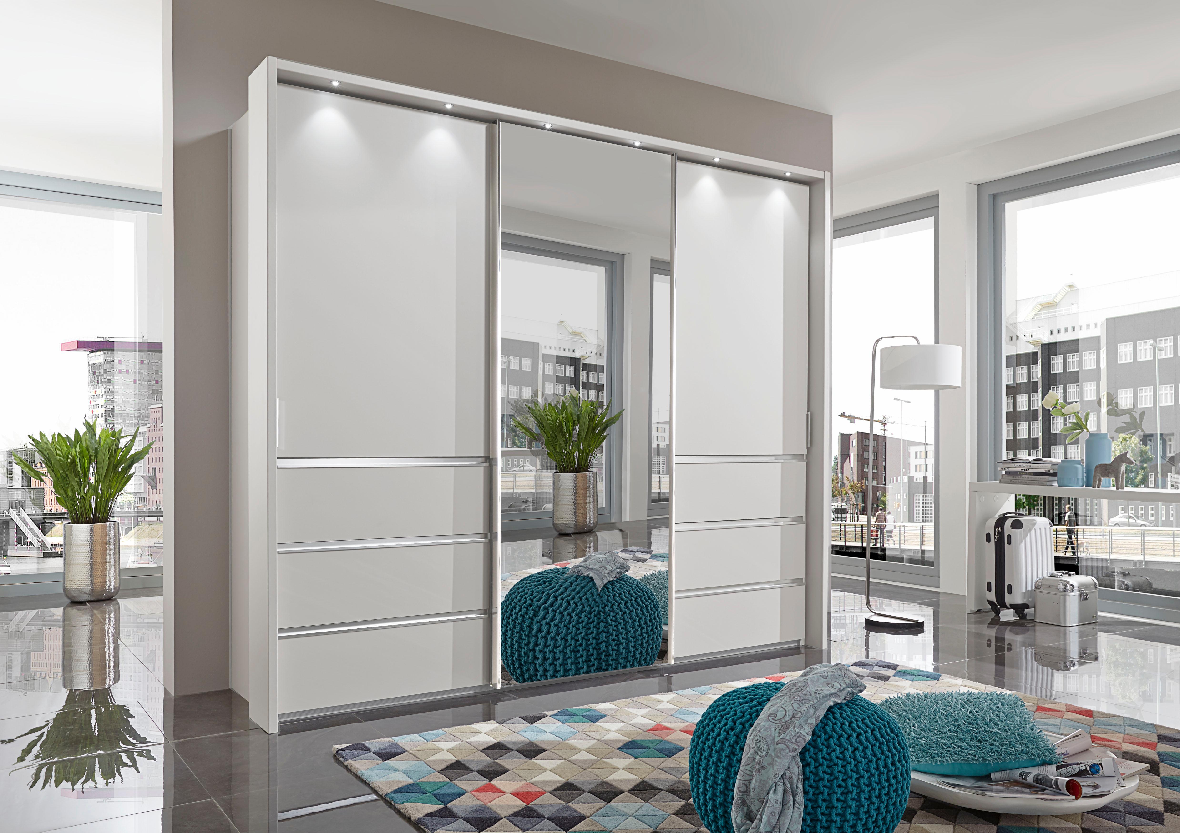 Schwebetürenschrank WIEMANN "Malibu", weiß (weiß, spiegel), B:300cm H:236cm T:67cm, Schränke, Schwebetürenschrank, mit Spiegel