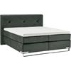 Boxspringbett MUSTERRING "Dubai", schwarz (d 520 anthrazit), B:217cm L:214cm, Komplettbetten, Boxspringbett, Kufe in Chrom, 3 Härtegrade, Kopfteil mit Knopfheftung