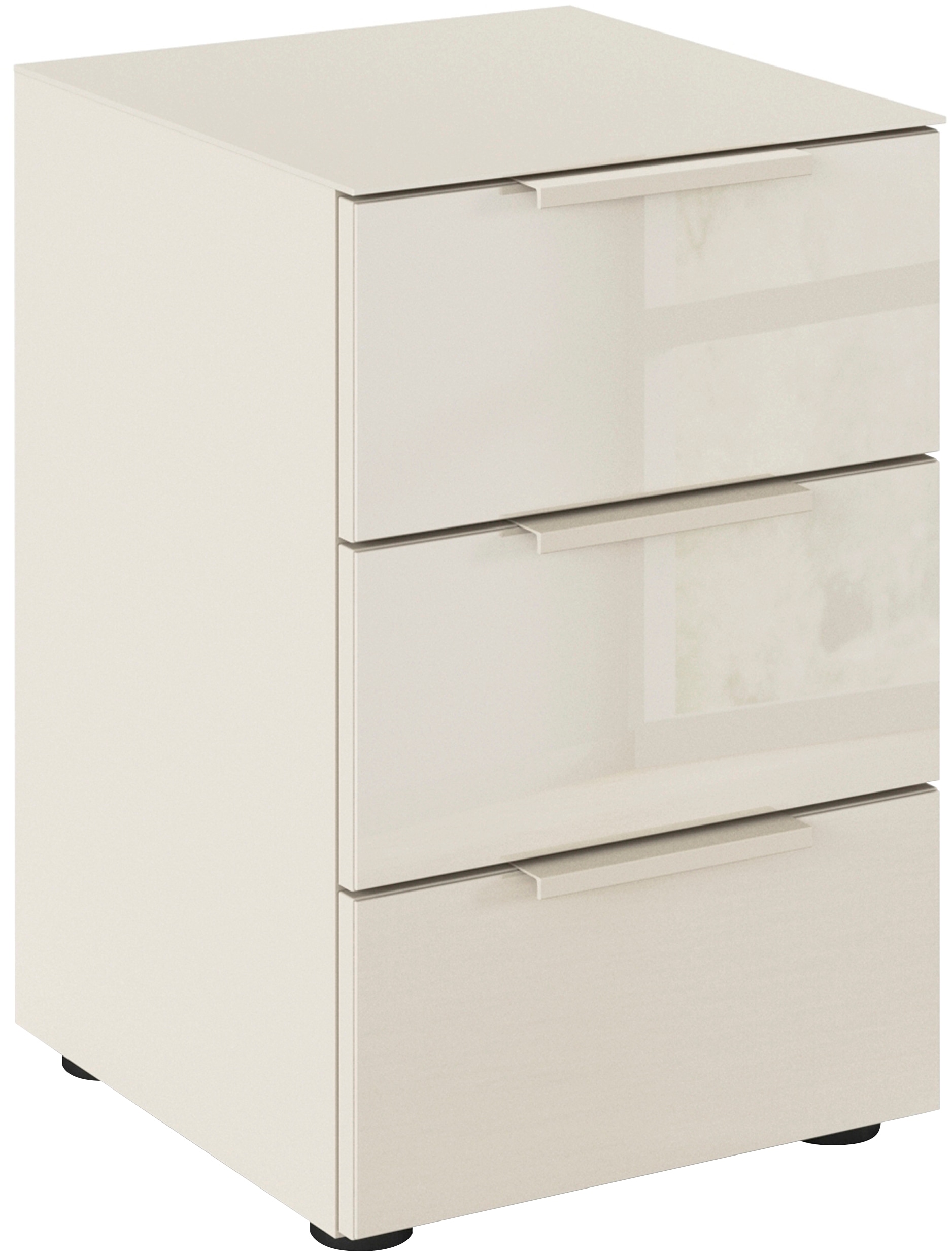 Nachtkommode RAUCH "Nachttisch Nachtschrank Nachtkonsole FLIPP mit Glasfront", beige (beige, glas beige (champagner)), B:40cm H:60cm T:42cm, Holzwerkstoff, Sideboards, mit 3 Schubladen und Soft-Close-Funktion, Oberboden und Front Glas