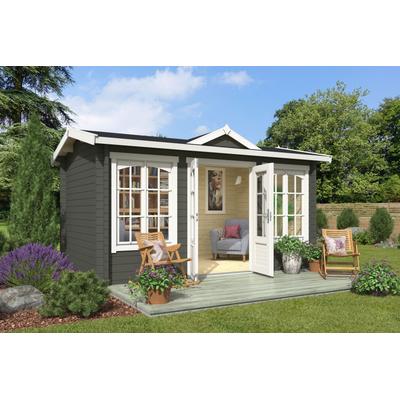 Gartenhaus NORDIC HOLZ "KENSINGTON", grün (grüngrau), Fußboden im Gartenhaus, Massivholzdach, Holz, Gartenhäuser Image