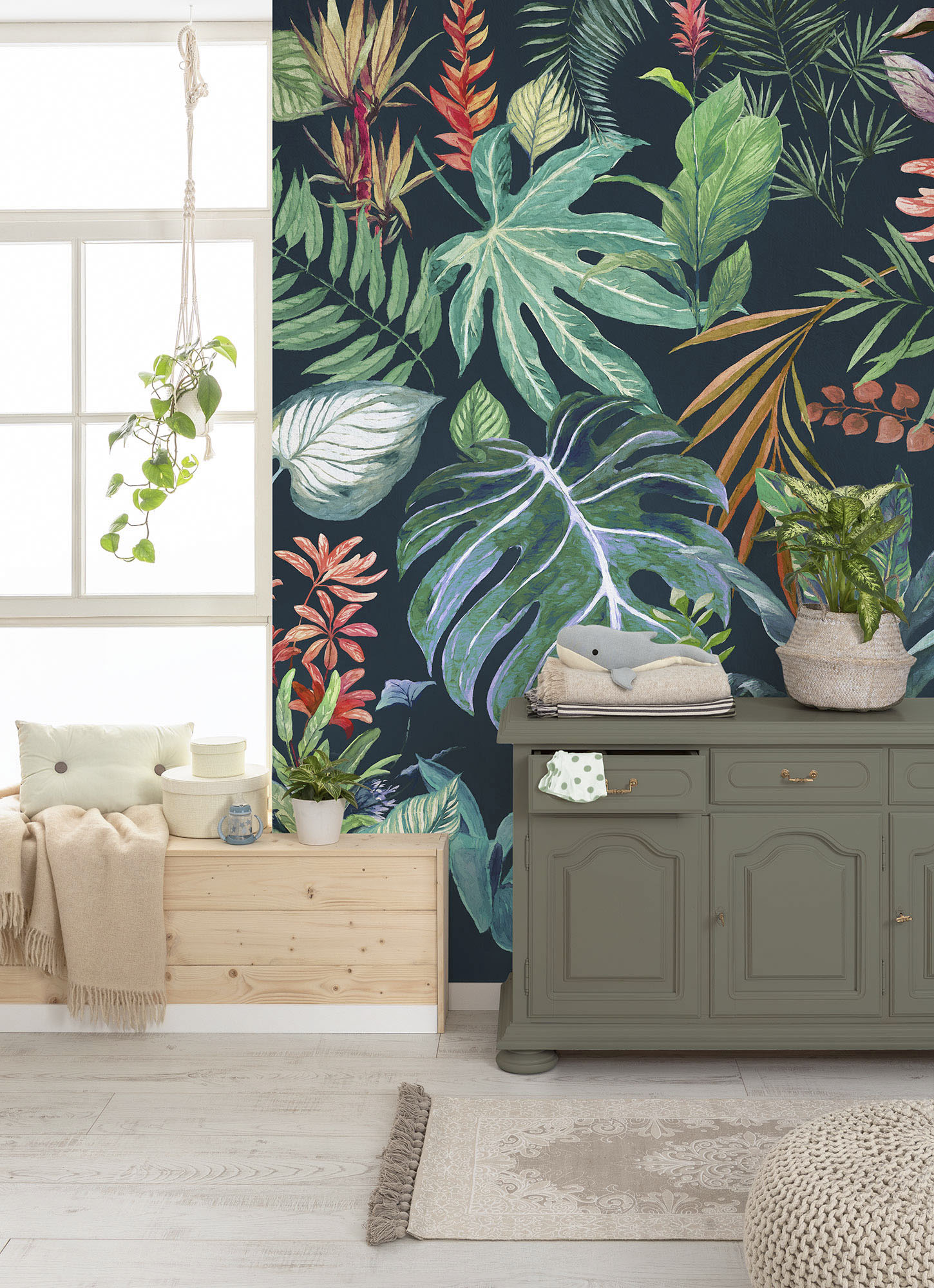 Fototapete KOMAR "Digitaldruck Vlies - Colourful Leaves - Größe 200 x 250 cm", bunt, Rollen:, Vlies, Tapeten, Wohnzimmer, Schlafzimmer