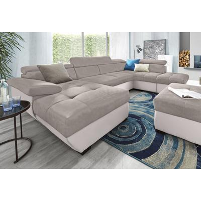 Polstergarnitur COTTA "Speedway U-Form", braun (schlamm, schlamm), B:332cm, Sitzmöbel-Sets, Set bestehend aus: Wohnlandschaft mit Kopfteilverstellung & Hocker Image