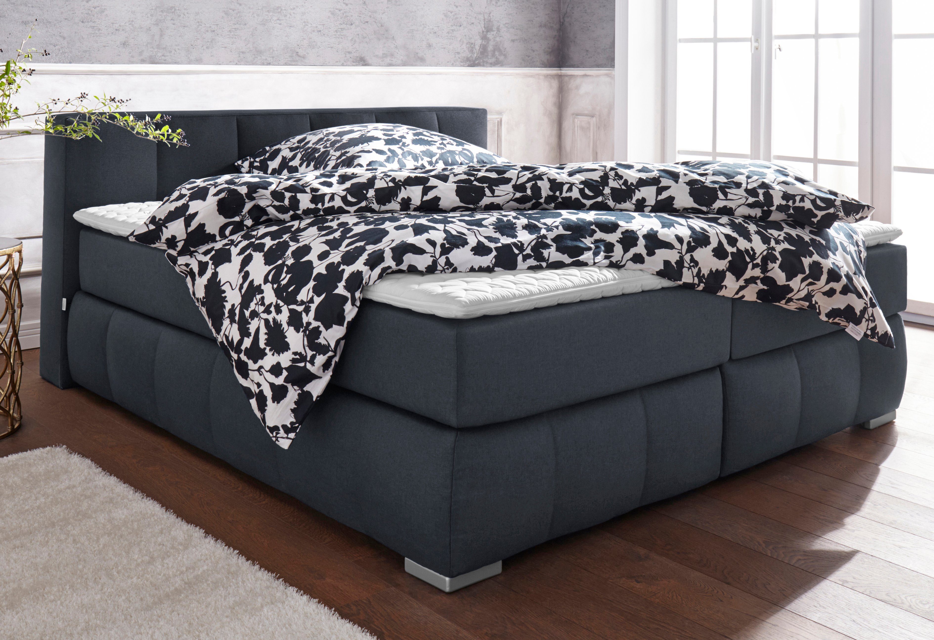 Boxspringbett HOME AFFAIRE "Chelles", grau (anthrazit), B:187cm L:245cm, Samtoptik (100% Polyester);Bezug der Spiegelfläche Matratzendrell aus 100% Polyester;Struktur fein 100% Polyester), Komplettbetten, Boxspringbett, inkl. Topper,, in XXL-... Image