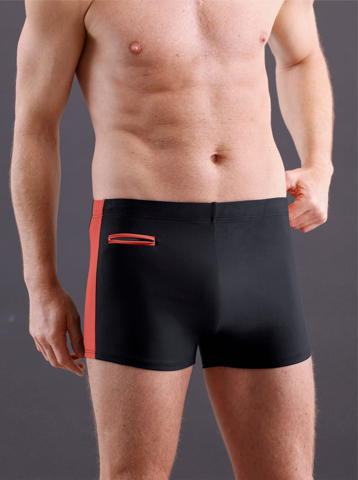 Badehose FEEL GOOD, Herren, Gr. 5, Normalgrößen, orange (schwarz, terra), Elasthan, Polyamid, Badehosen Image
