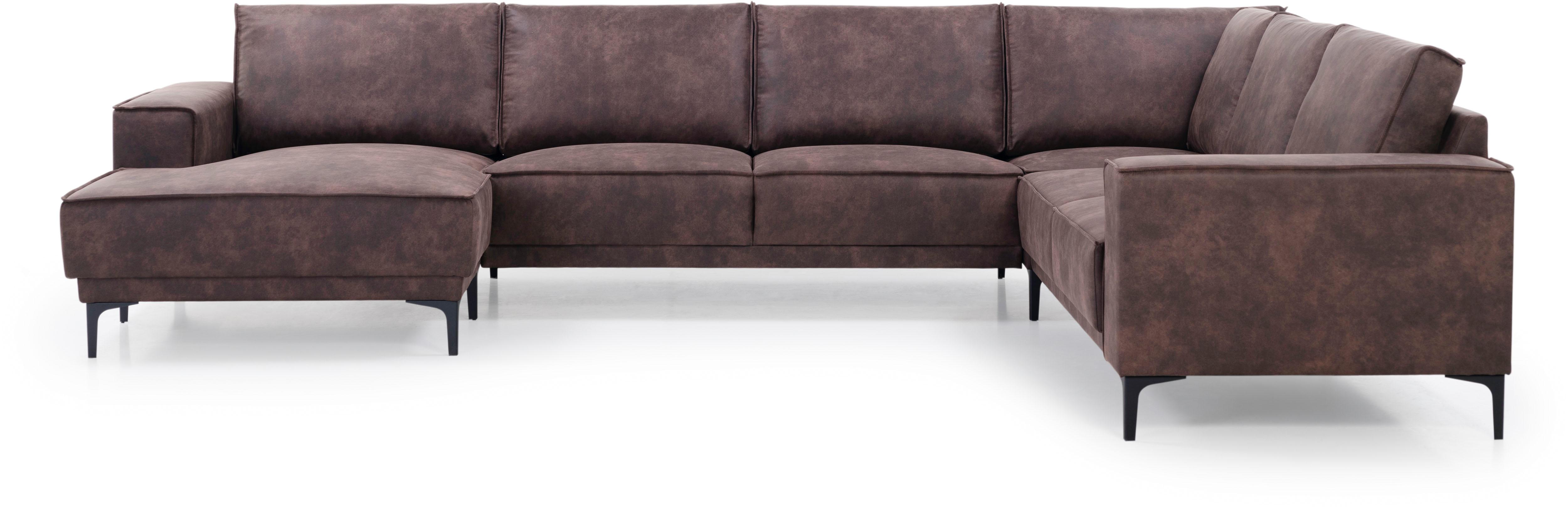 Wohnlandschaft OTTO HOME "XXL Sofa Oland, Struktur, Flachgewebe, Luxus-Microfaser, Boucle", braun (dunkelbraun), B:342cm H:85cm T:260cm, 100% Polyester, Sofas, Wohnlandschaft, U-Form, 342 cm, Wellenunterfederung, Skandi-Design, Metallfüße