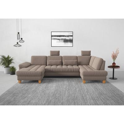 Wohnlandschaft SIT & MORE "Westham U-Form", grau (taupe), B:338cm H:88cm T:172cm, 90% Polyester 10%Polyamid, Sofas, wahlweise mit Bettfunktion, Bettkasten, Sitztiefenverstellung Image