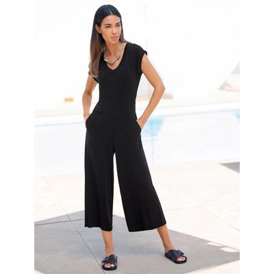 Jumpsuit HEINE, Damen, Gr. 44, Normalgrößen, schwarz, 95% Polyester, 5% Elasthan, unifarben, wadenlang, Kurzarm, Overalls Image