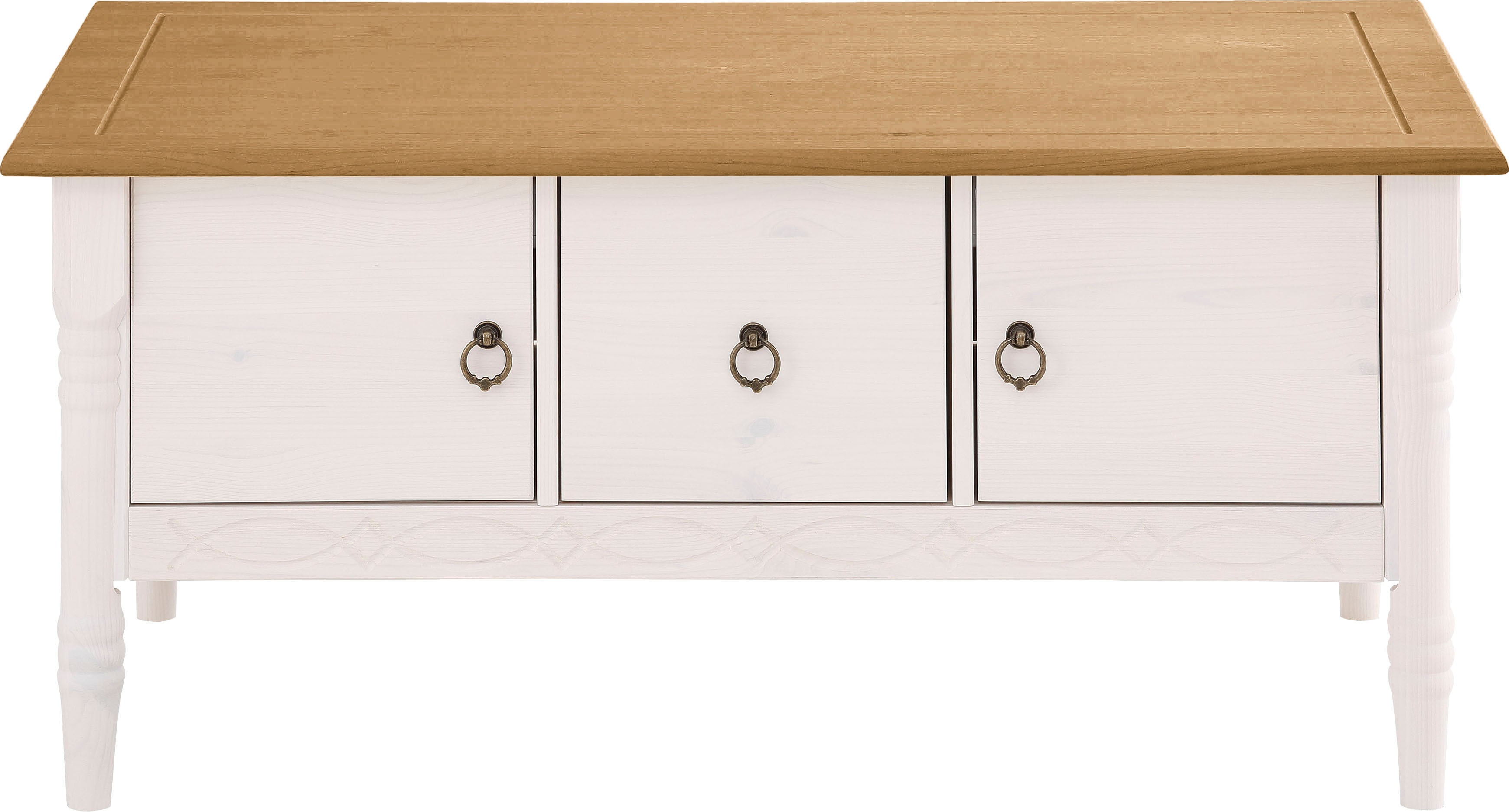 Couchtisch OTTO HOME "Indra", gelb (weiß, honig), B:100cm H:45cm T:60cm, Tische, Couchtisch, aus massiver Kiefer, FSC, mit Stauraum, dezentes Ornament Image