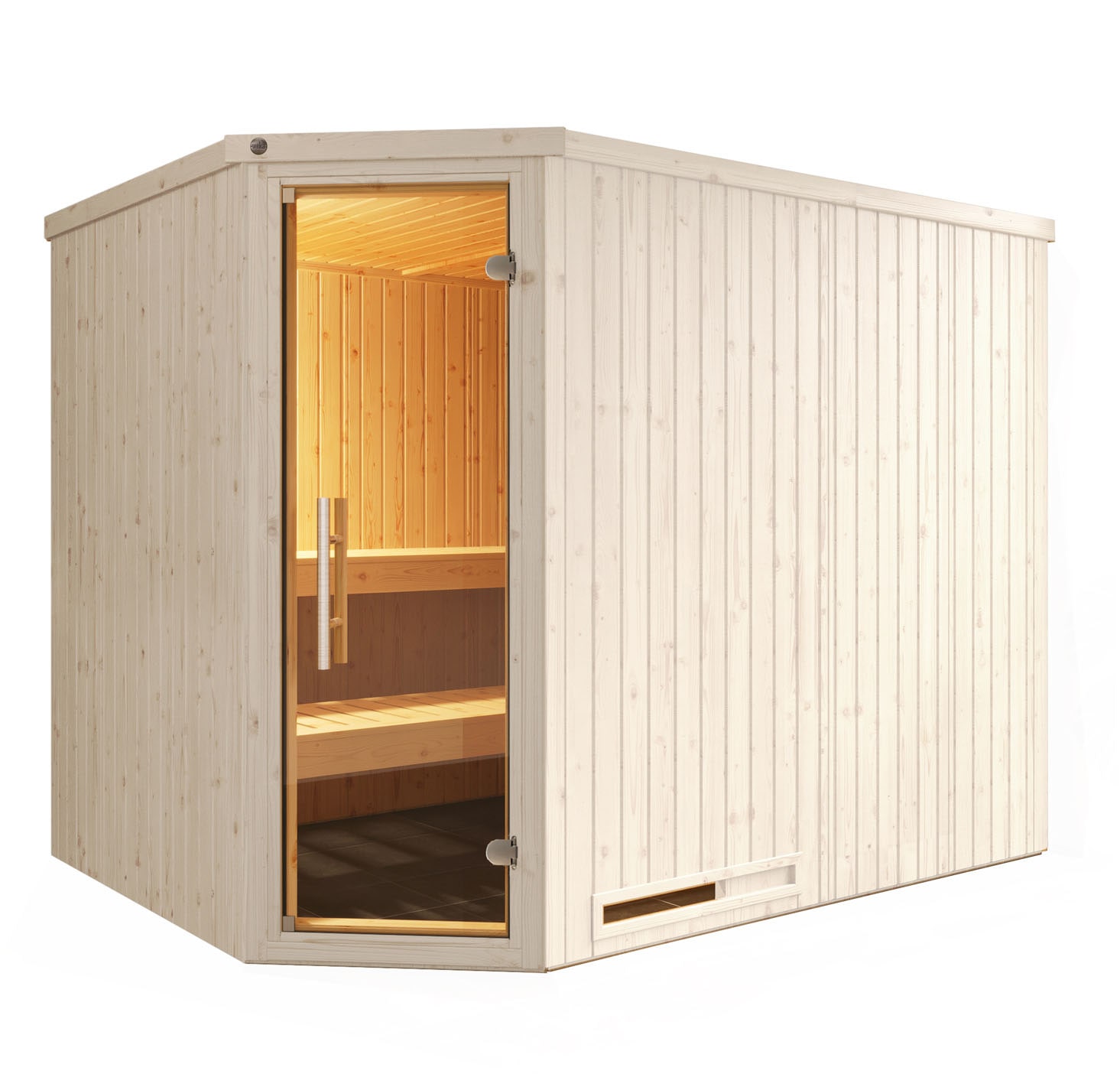 Sauna WEKA "Element-Ecksauna VARBERG 4", weiß, Saunaofen, integrierte Steuerung, 9 kW, Saunen, vorgefertigte Elemente, moderne Ganzglastür