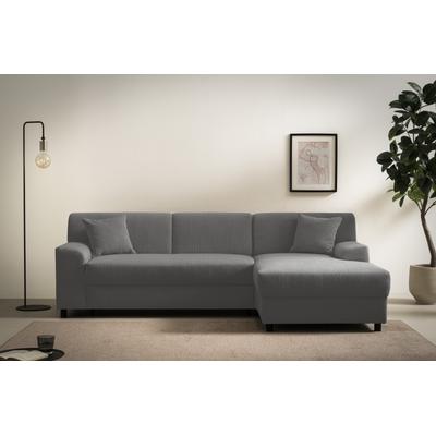 Ecksofa DOMO COLLECTION "Turah 2, L-Form, Cord oder Luxus-Microfaser, komfortabler Federkern", grau, B:241cm H:79cm T:146cm, 100% Polyester, Sofas, B/T/H: 241/146/79 cm, incl. Zierkissen, wahlweise mit Bettfunktion Image