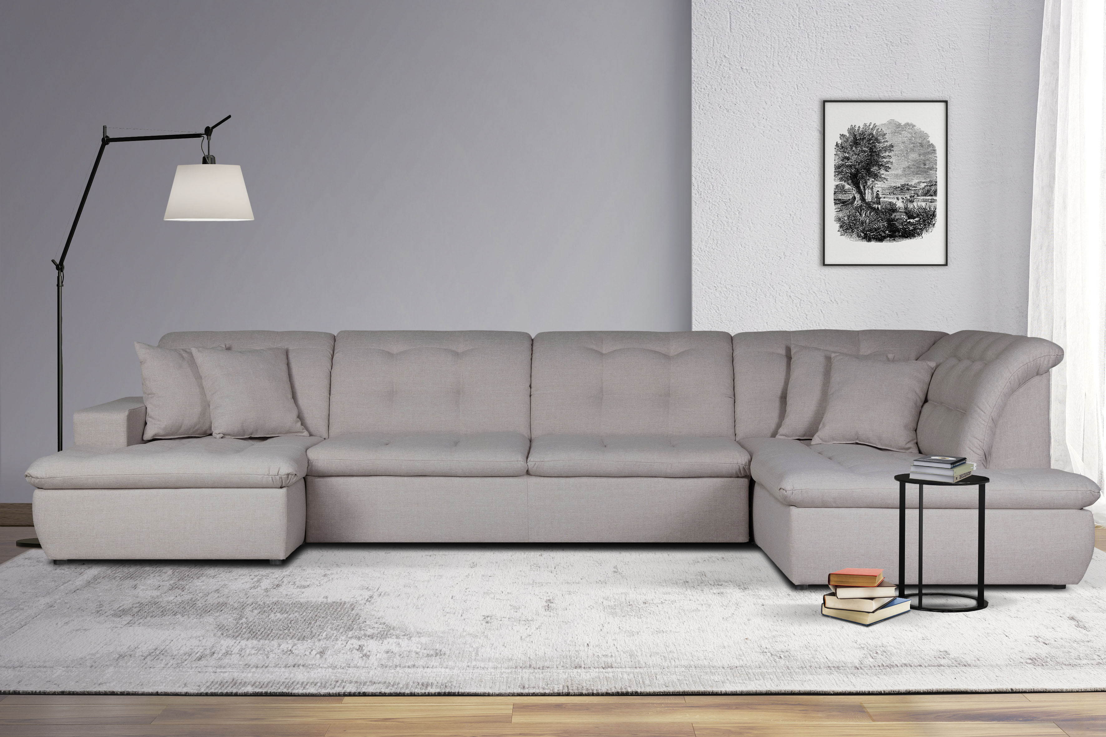Wohnlandschaft HOME AFFAIRE "BRISBANE NEU U-Form", beige, B:380cm H:83cm T:202cm, 100% Polyester, Sofas, Wohnlandschaft, mit feiner Steppung, Matten-Optik, incl. Zierkissen