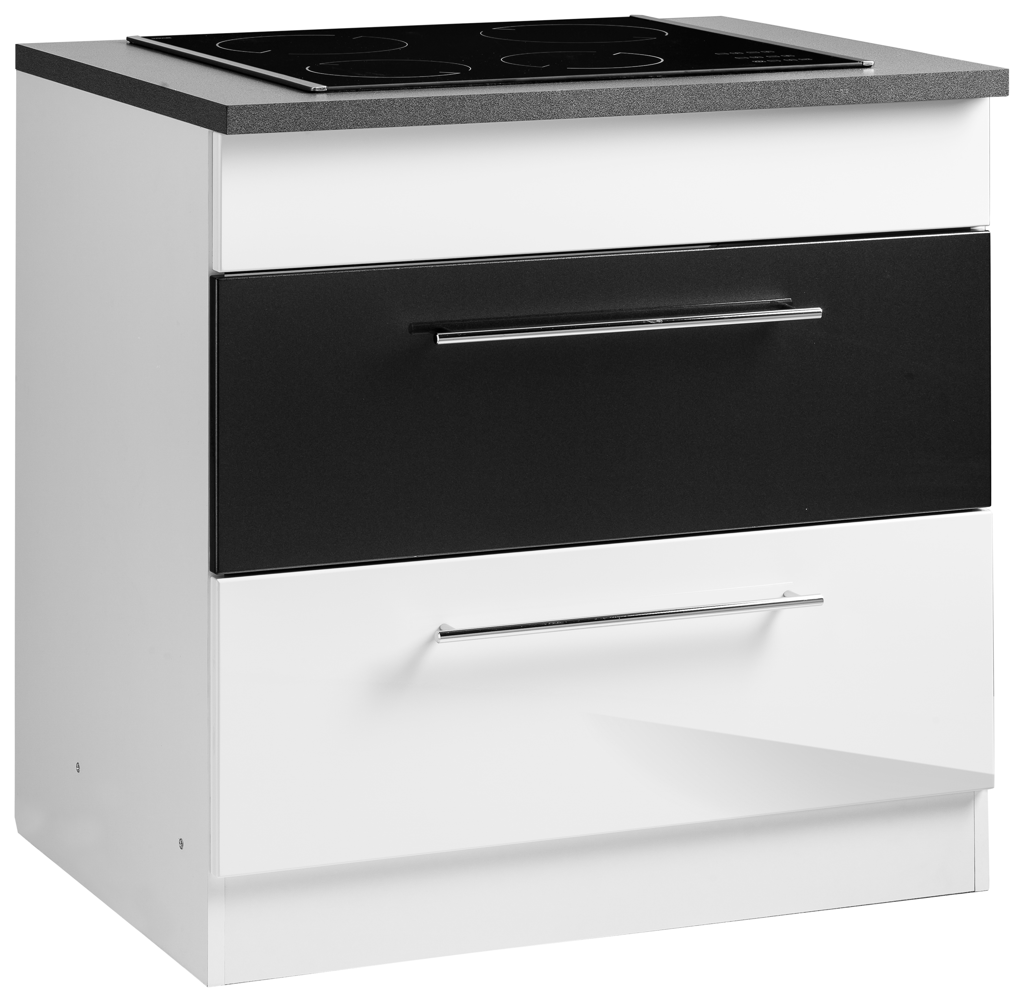 Kochfeldumbauschrank KOCHSTATION "KS-Trient", grau (weiß, anthrazit hochglanz), B:80cm H:85cm T:60cm, Schränke, Kochfeldumbauschrank, 80 cm breit, mit 2 großen Auszügen