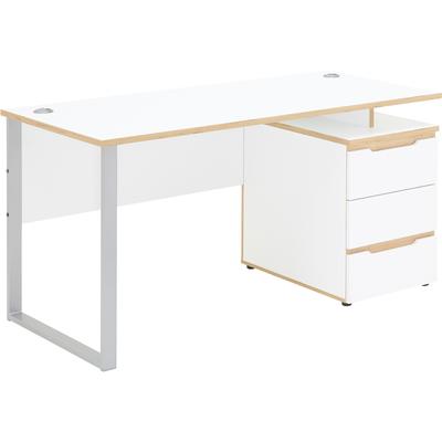 Schreibtisch INNOSTYLE "Memphis Schreibtisch, 150x77x73cm (B/H/T)", weiß, artisan eiche, silber matt, weiß, artisan eiche, B:150cm H:77cm T:73cm, Tische, ABS-Kantenschutz, Soft Touch Oberfläche Image