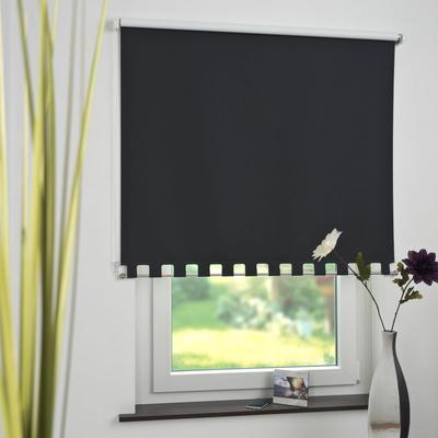 Seitenzugrollo LIEDECO Gr. 11, schwarz, B:162cm H:180cm, Polyester, Rollos, Volantrollo - eckiger Volant, Fixmaß Image