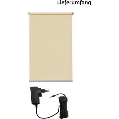 Elektrisches Rollo SUNLINES "Miami", beige (sand, silberfarben), B:90cm H:180cm, Polyester, Rollos, Verdunklungsrollo, appgesteuert via Bluetooth, mit Motor & Akku, silberfarbener Fallstab Image