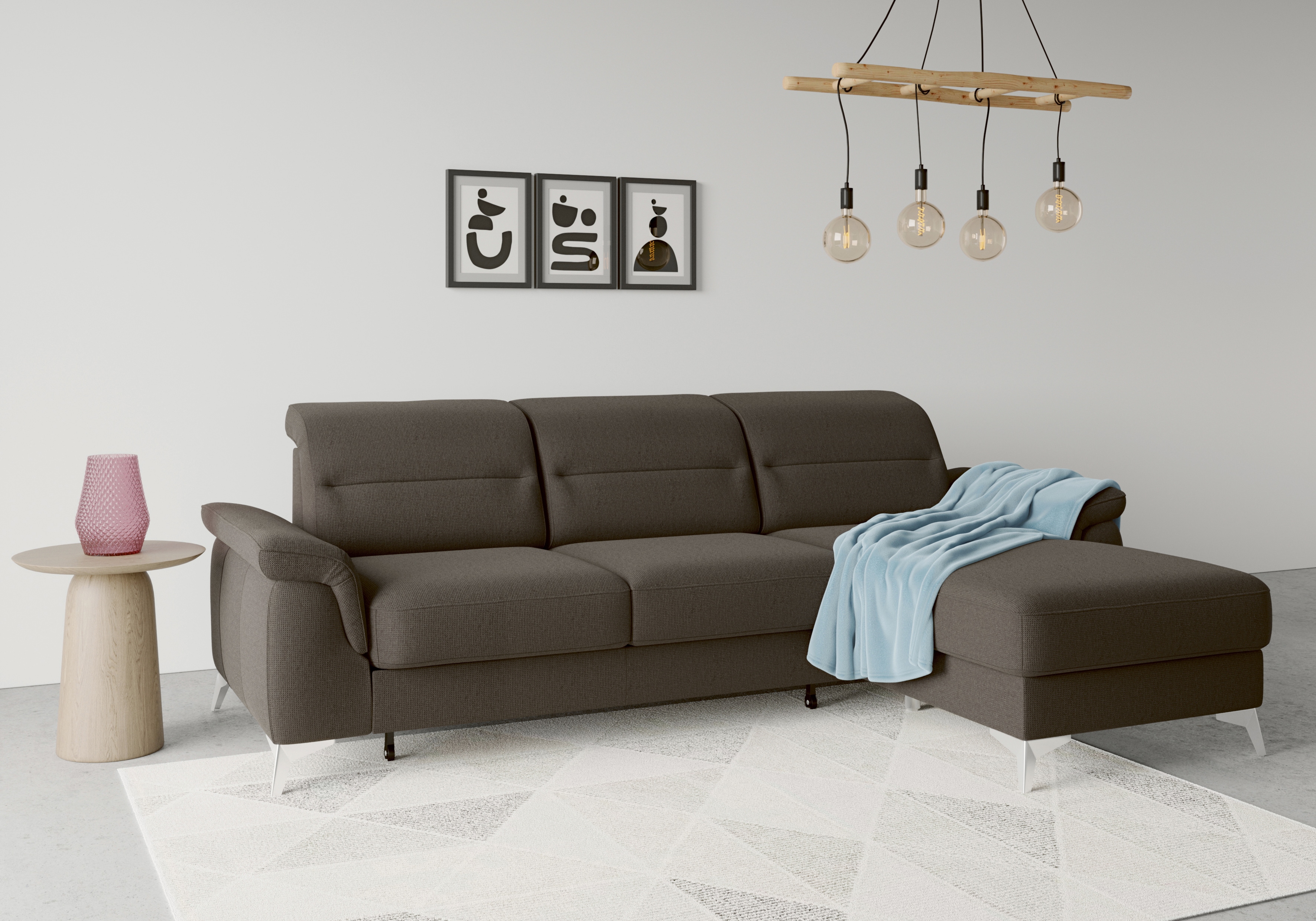 Ecksofa SIT & MORE "Sinatra L-Form", braun (espresso), B:258cm H:85cm T:170cm, 90% Polyester, 10% Polyamid, Sofas, Ecksofa, mit Recamiere, optinal mit Kopfteilverstellung und Armteilfunktion Image