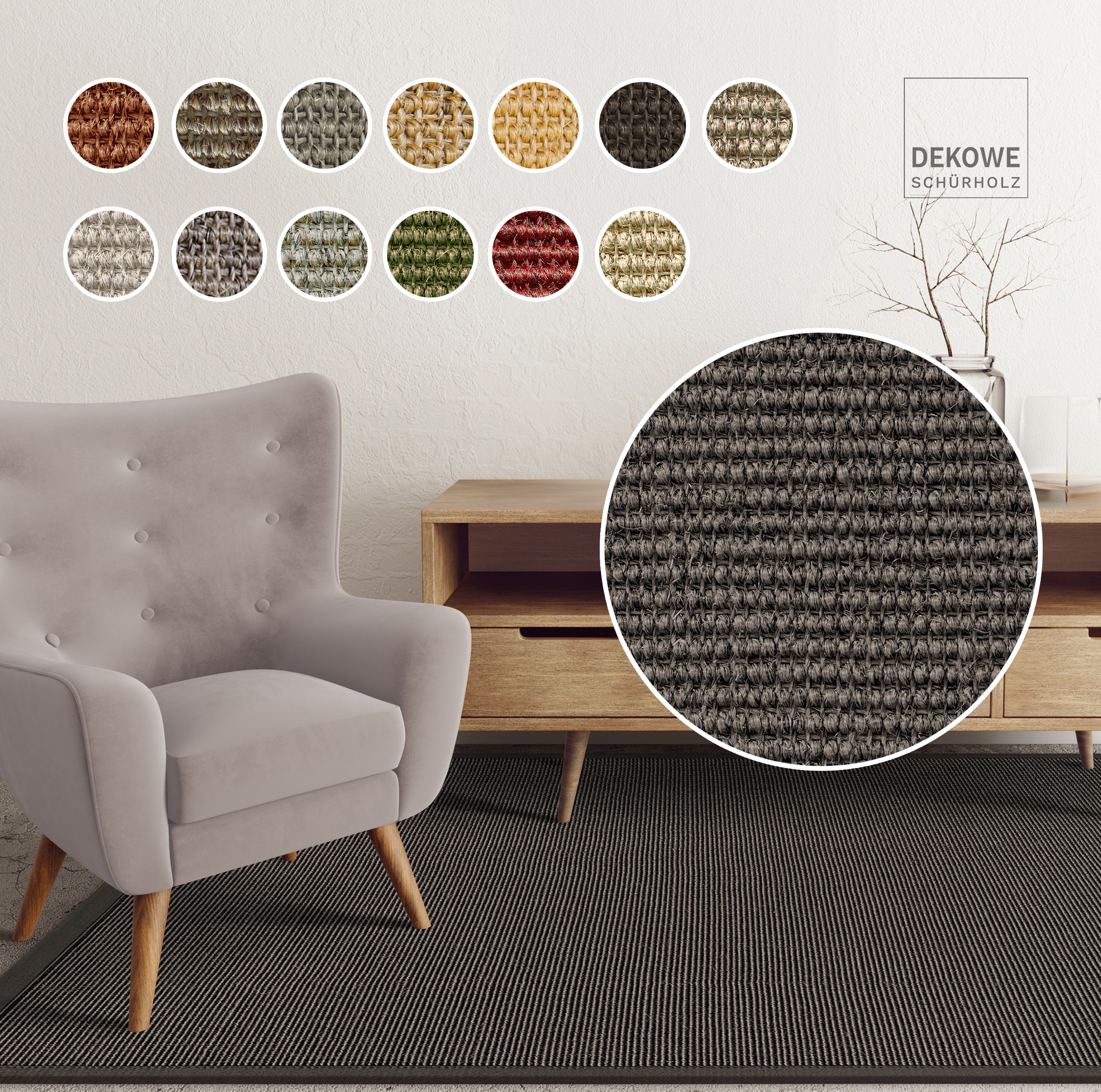 Sisalteppich DEKOWE "Mara S2 mit Bordüre Spezial", grau, B:270cm H:5mm L:300cm, Sisal, Teppiche, 100% Sisal, auch als Läufer, Wohnzimmer Image