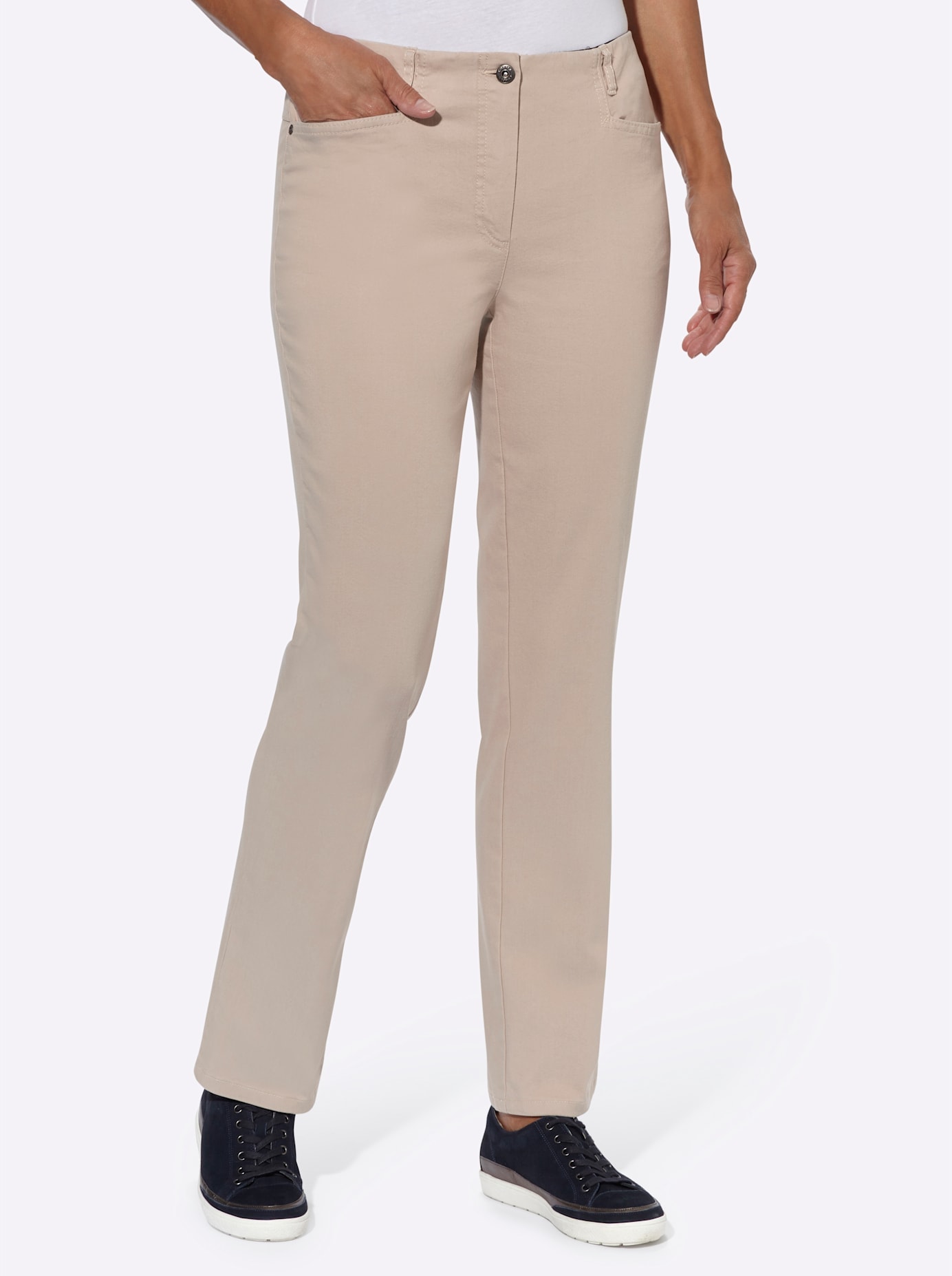 Dehnbund-Jeans COSMA, Damen, Gr. 54, Normalgrößen, weiß (berber), 76% Baumwolle, 22% Polyester, 2% Elasthan, unifarben, lang, Jeans