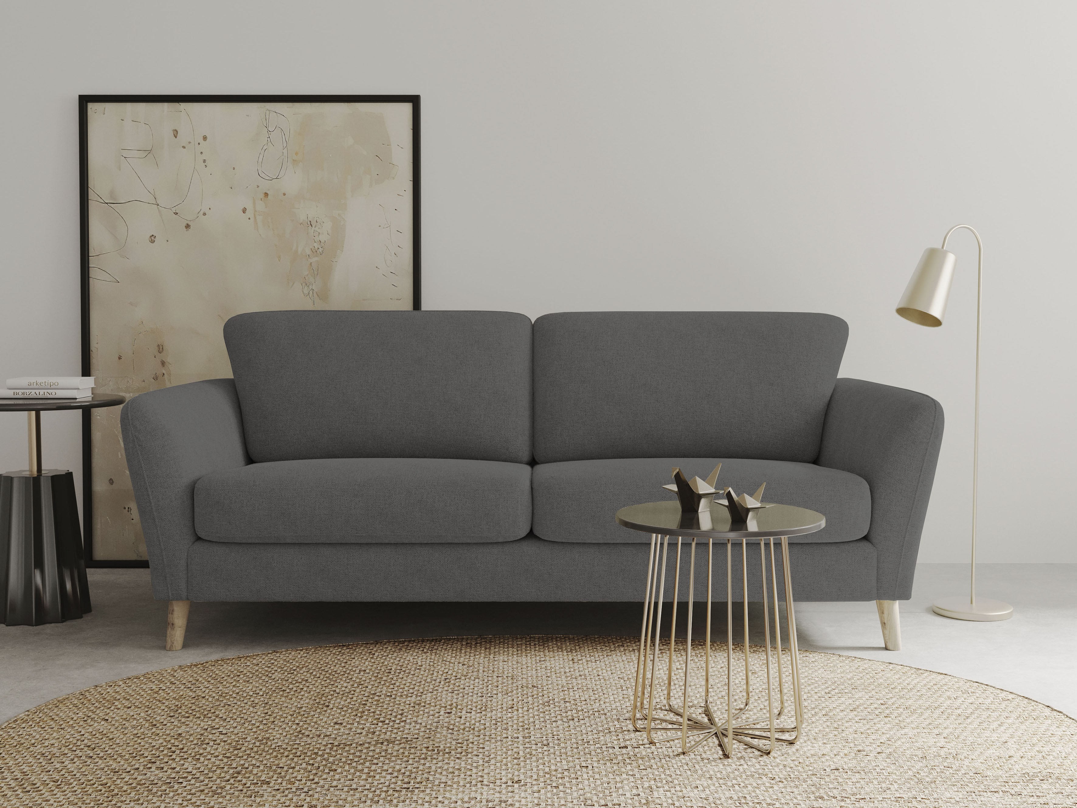 3-Sitzer HOME AFFAIRE "MARSEILLE 3er Sofa 206 cm, Cord, Flachgewebe, Struktur, Webstoff", grau (dunkelgrau), B:206cm H:88cm T:90cm, Webstoff (100% Polyester);Struktur fein (58% Polyester, 22% Polypropylen);Filzoptik (100% Polyester), Sofas,... Image