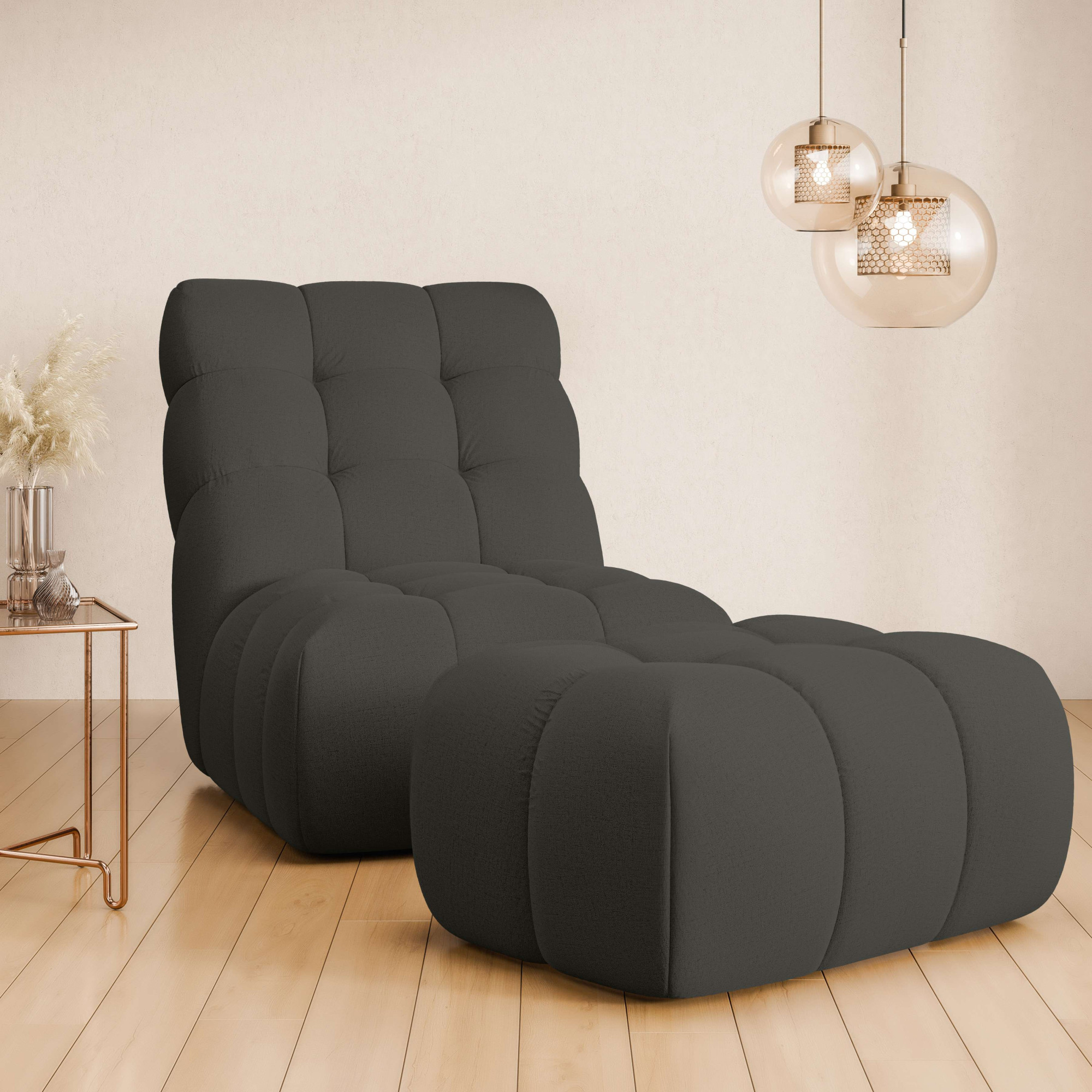 XXL-Sessel HOME AFFAIRE "AURELIAN Loveseat XXL mit Hocker im Set, Lese-Sessel, Relaxsessel", grau (dunkelgrau), B:88,5cm H:95,5cm T:130cm, 100% Polyester, Sessel, mit Wellenunterfederung, Struktur fein, Struktur grob, Velours