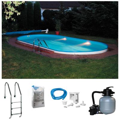 Ovalpool KONIFERA "LANZAROTE 1", weiß, B:300cm H:120cm L:490cm, Schwimmbecken, für den Volleinbau inkl. umfangreichem Zubehör, verschiedene Größen