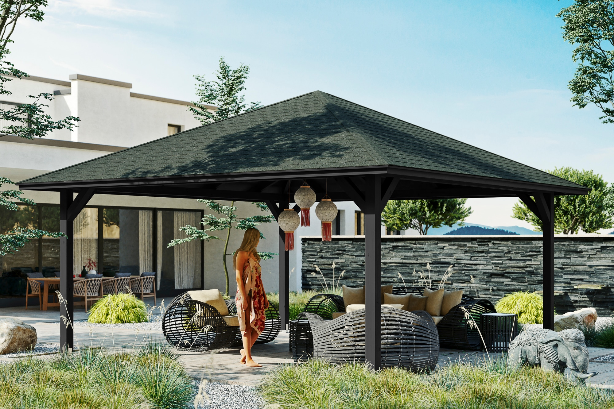 Pavillon SKANHOLZ "Cannes 4", grau, B/H/T: 569cm x 360cm x 569cm, Pavillons, 4-Eck, BxT: 569x569 cm Image